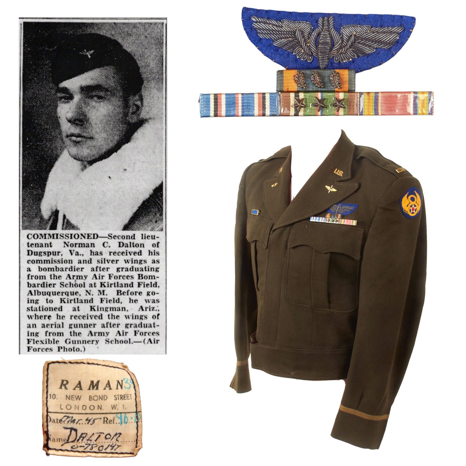 Buy Original U.S. WWII Named 8th Air Force British-Made Ike Jacket of Bombardier Lieutenant Norman C. Dalton with Red Lining & Bullion Wings | Original Firearms Antique For Sale