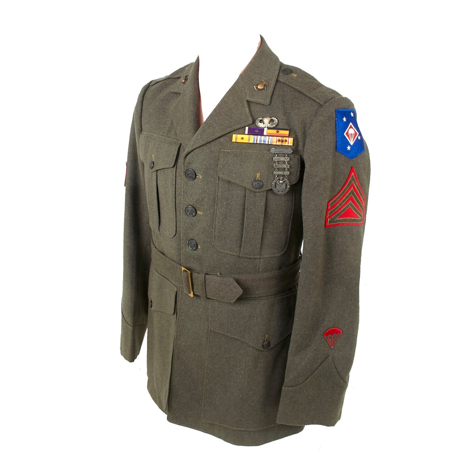 Buy Original U.S. WWII Marine Corps ParaMarine 1st Marine Parachute Battalion Staff Sergeant Uniform Jacket with Jump Wings & Purple Heart Ribbon Bar - Dated 1942 | Original Firearms Antique For Sale