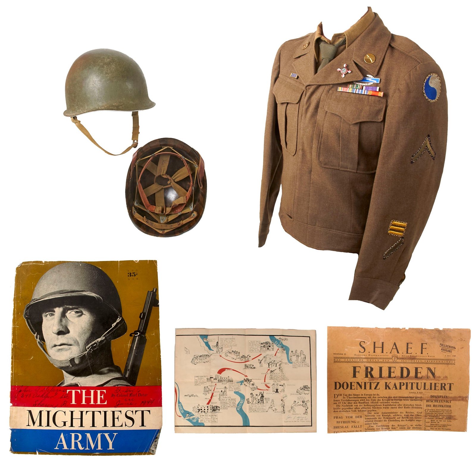 Buy Original U.S. WWII Named 29th Division Uniform & M1 Helmet Grouping with 29th ID Travel Map - John J. Kaluzne, 175th Infantry Regiment | Original Firearms Antique For Sale