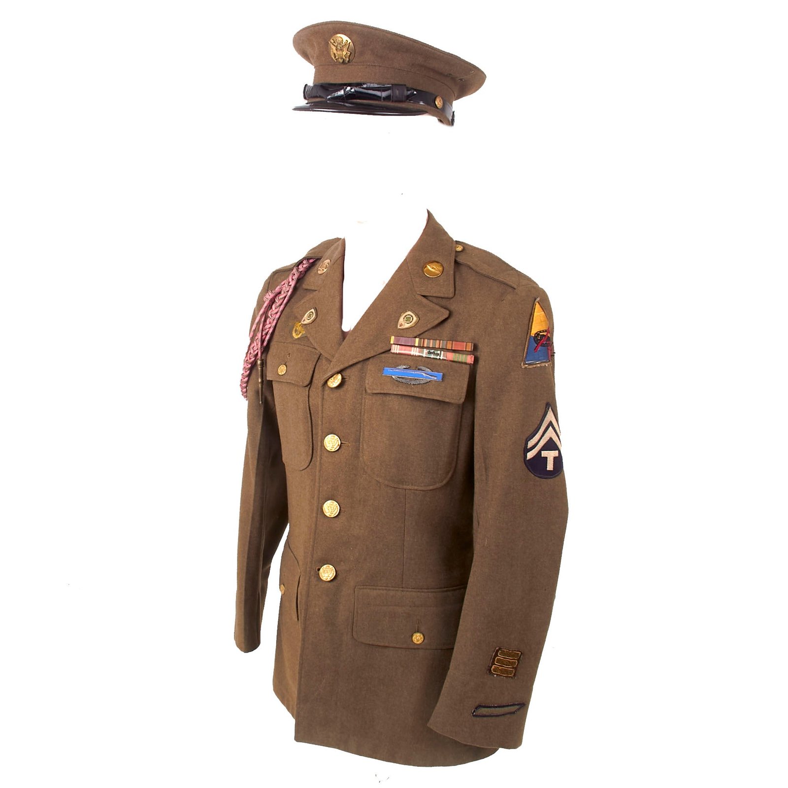 Buy Original U.S. WWII 745th Tank Battalion 1st Infantry Division Uniform Jacket & Visor Cap with Theater-Made Armored Patch | Original Firearms Antique For Sale