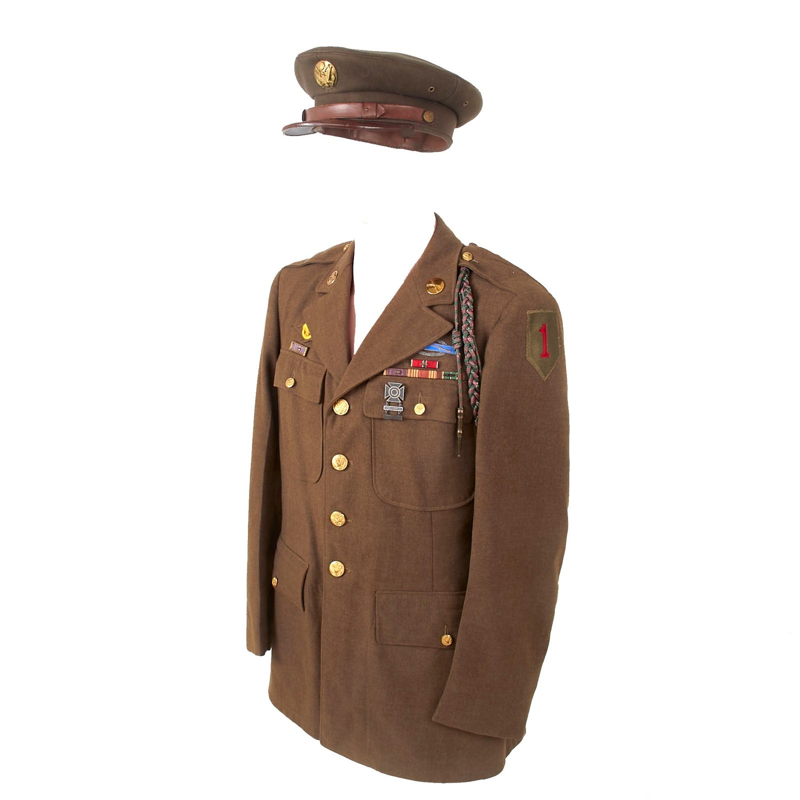 Buy Original U.S. WWII 1st Infantry Division 16th Infantry Regiment Uniform & Visor Cap with Possible Identification - Robert J Wrede | Original Firearms Antique For Sale