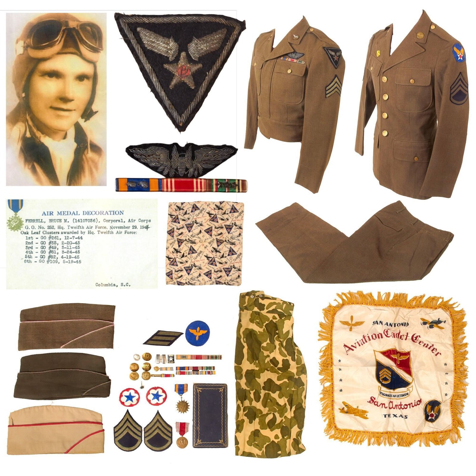 Buy Original U.S. WWII 12th Air Force Aerial Gunner Uniform Grouping of Sergeant Bruce M. Farrell, 321st Bomb Group, 57th Bomb Wing with Bullion Patch & Wings | Original Firearms Antique For Sale