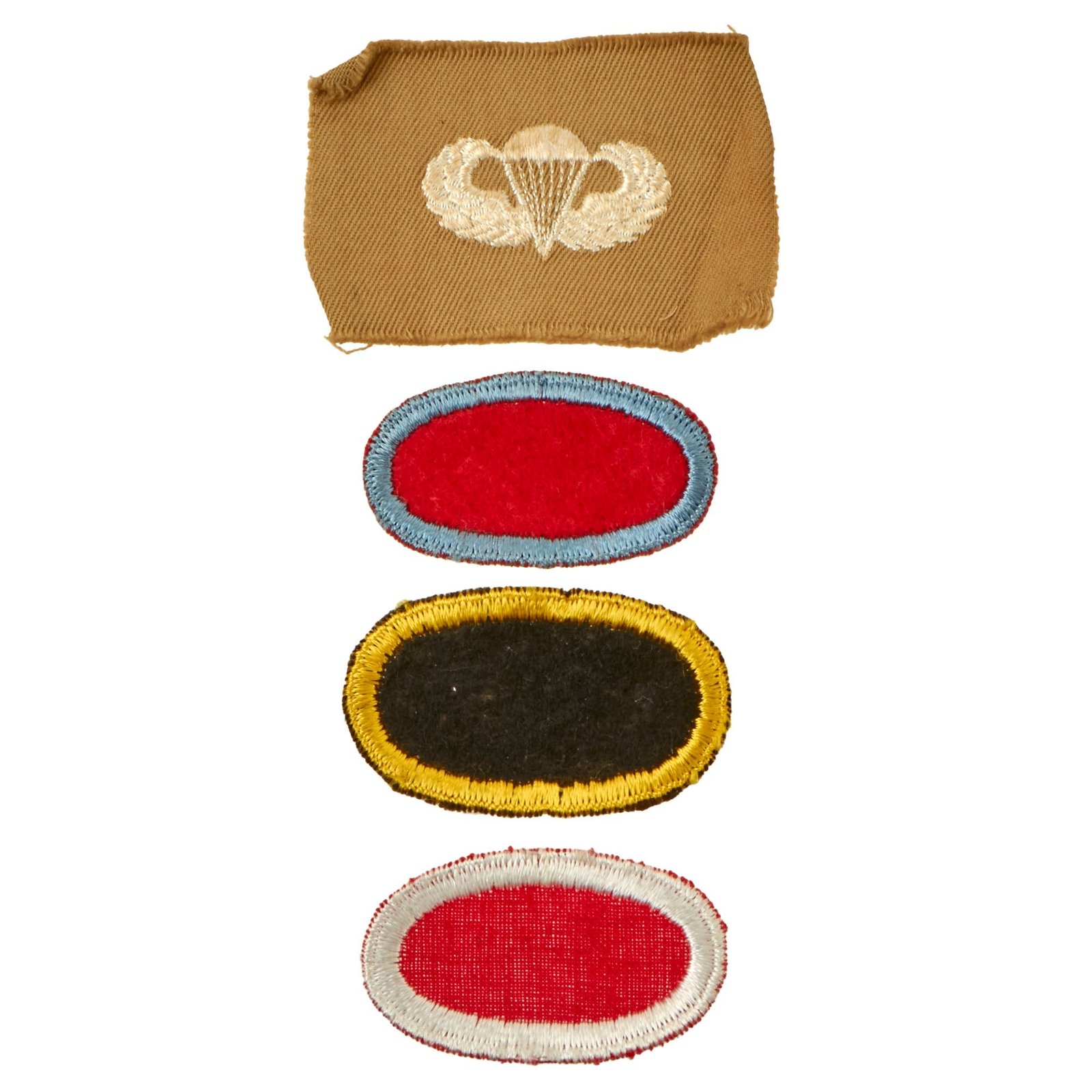 Buy Original U.S. WWII Airborne Oval Flash & Embroidered Paratrooper Wings Group - 4 Items Total | Original Firearms Antique For Sale