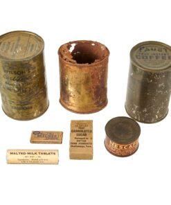 Original U.S. WWII Ration Lot Including Sealed Malted Milk Tablets & Nescafe Coffee Extract - Coffee & Food Ration Cans