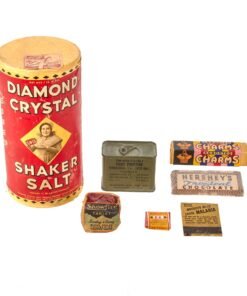 Original U.S. WWII Wartime Ration Lot Including Sealed Diamond Crystal Shaker Salt & Hershey’s Tropical Chocolate - Charms Candy & Wrigley’s Chewing Gum