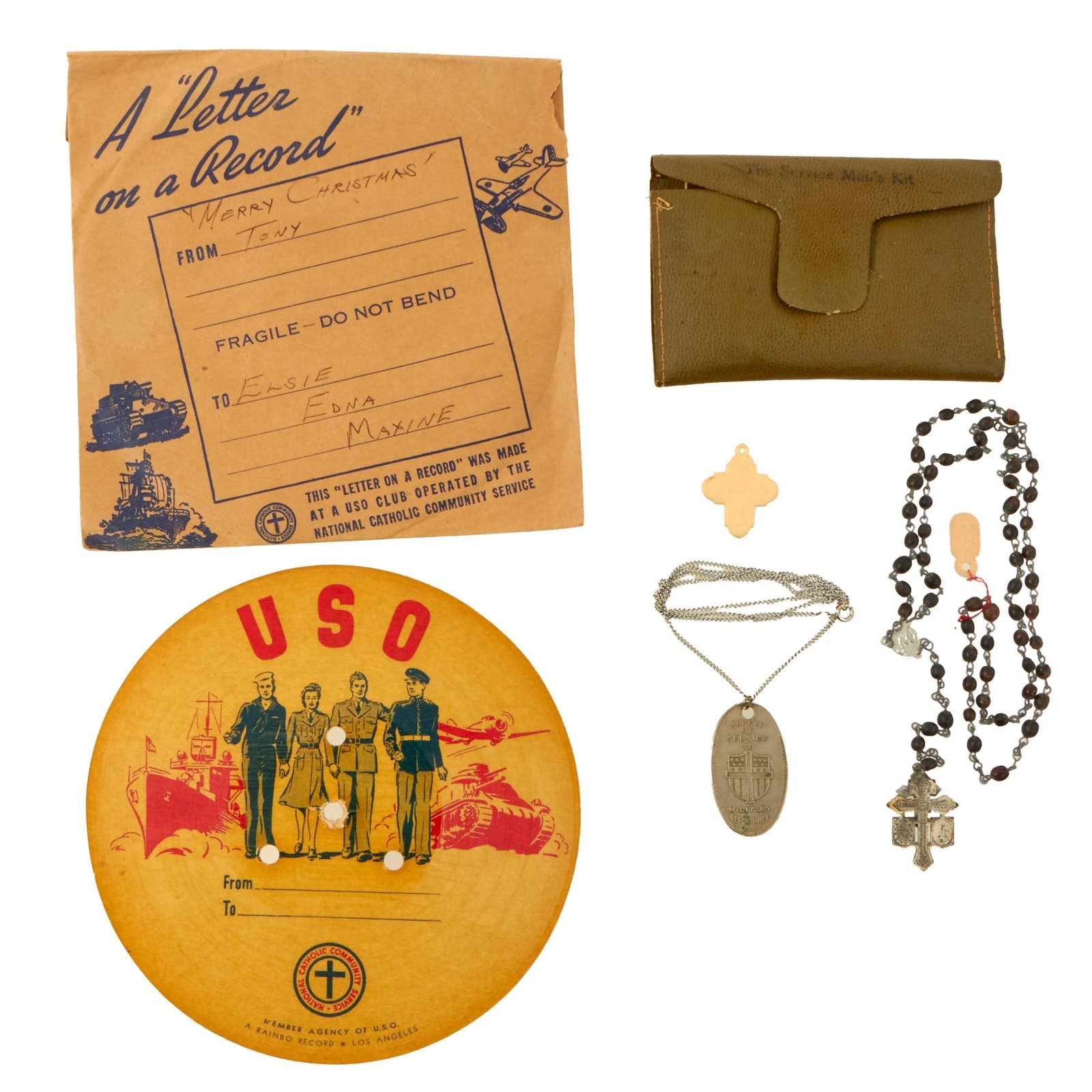 Buy Original U.S. WWII Religious Serviceman’s Kit with Rosary and “Letter on a Record” | Original Firearms Antique For Sale