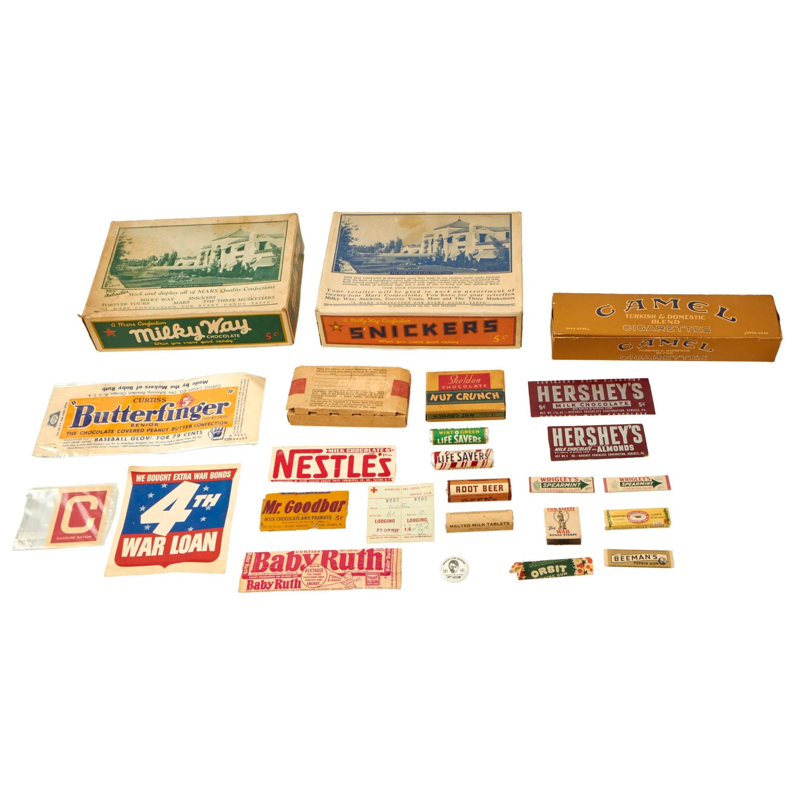 Buy Original U.S. WWII Homefront Candy & Box Grouping with Anti-Axis AH Pin & Great Display Candies | Original Firearms Antique For Sale