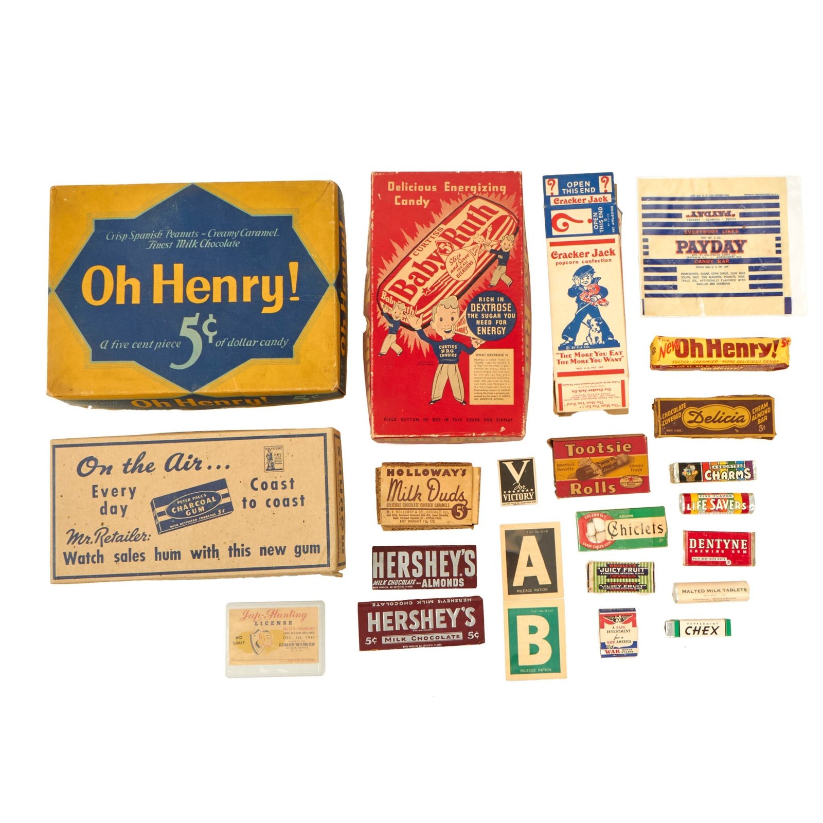 Buy Original U.S. WWII Homefront Candy & Box Grouping with Jap Hunting License & Great Display Candies | Original Firearms Antique For Sale