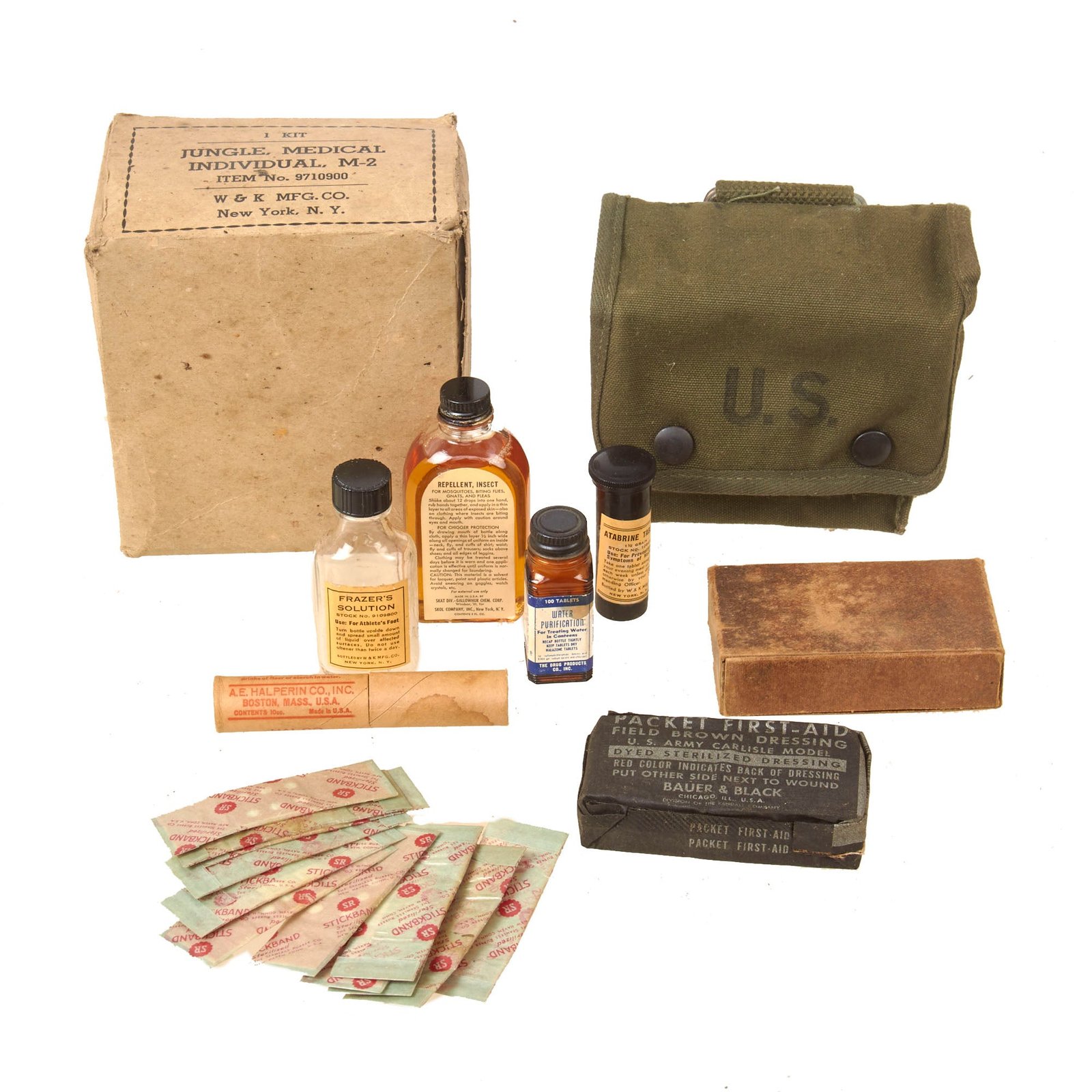 Buy Original U.S. WWII M2 Jungle Medical Aid Kit Unissued in Original Box by W&K Mfg. Co. - Dated 1943 | Original Firearms Antique For Sale