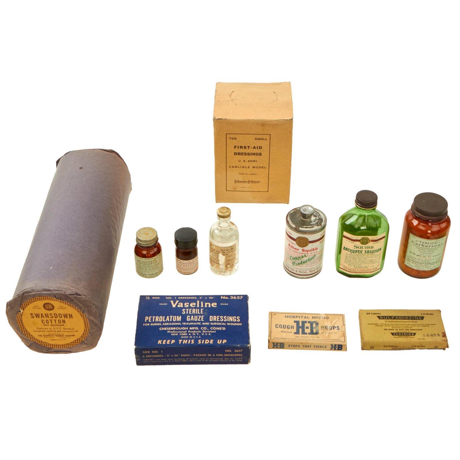 Buy Original U.S. WWII Medical Equipment & Supplies Lot with 10 Carlisle Model First Aid Dressings in Box | Original Firearms Antique For Sale