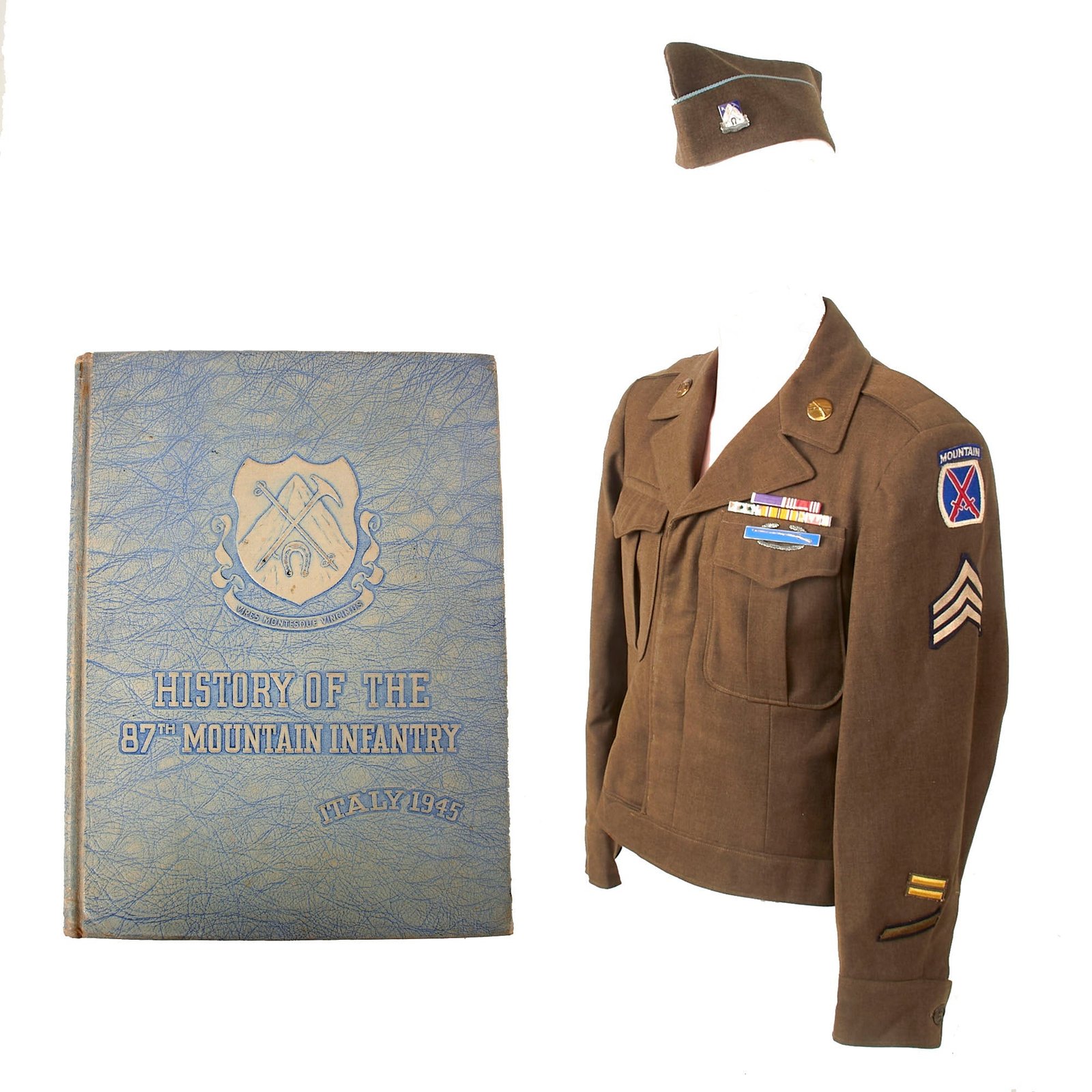 Buy Original U.S. WWII 10th Mountain Division Kiska and Italian Campaign Named Uniform & 87th Mountain Infantry Unit History Group - Sergeant John D. Turner | Original Firearms Antique For Sale