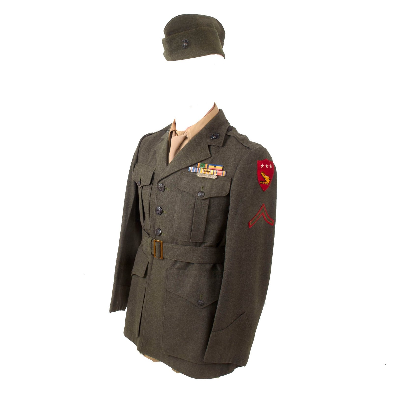Buy Original U.S. WWII USMCV Amphibious Corps Uniform Jacket with Scarce Discharge Diamond Patch - Garrison Cap & Shirt with Tie | Original Firearms Antique For Sale