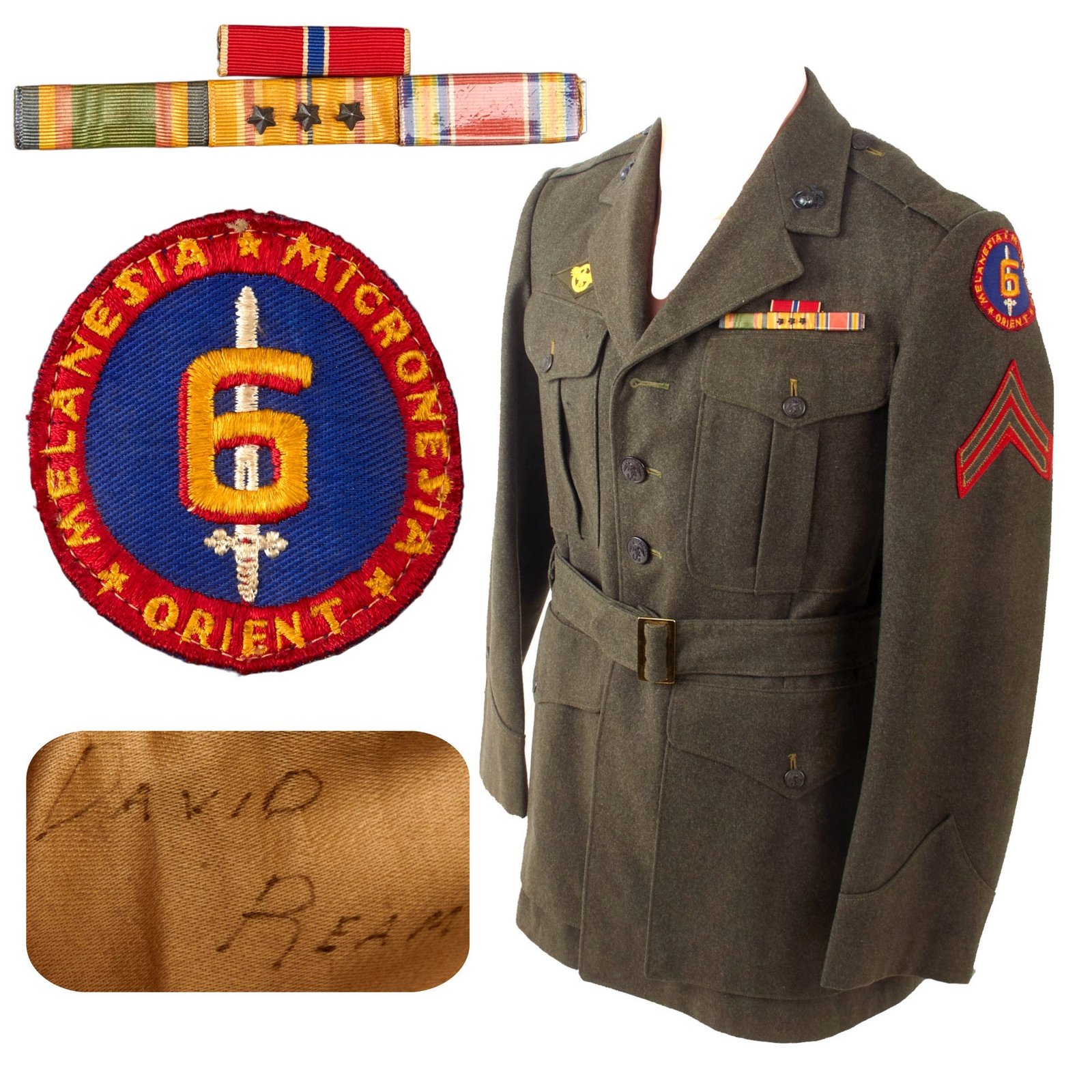 Original U.S. WWII USMC Named 6th Marine Division Uniform with Bronze Star Ribbon Bar - Corporal David D. Ream, 15th Marine Artillery Regiment