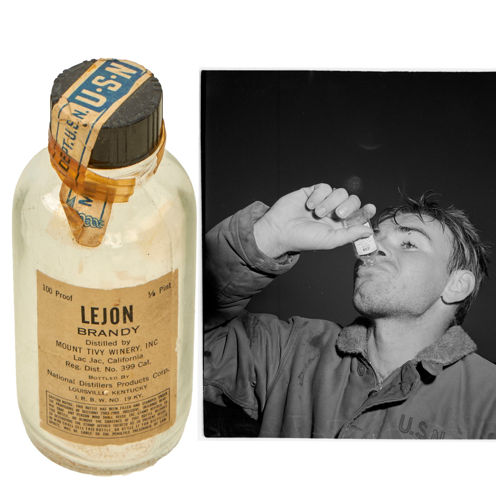 Buy Original U.S WWII Scarce Navy Medical Department Corpsman Lejon Brandy Empty Bottle with Label - Empty | Original Firearms Antique For Sale