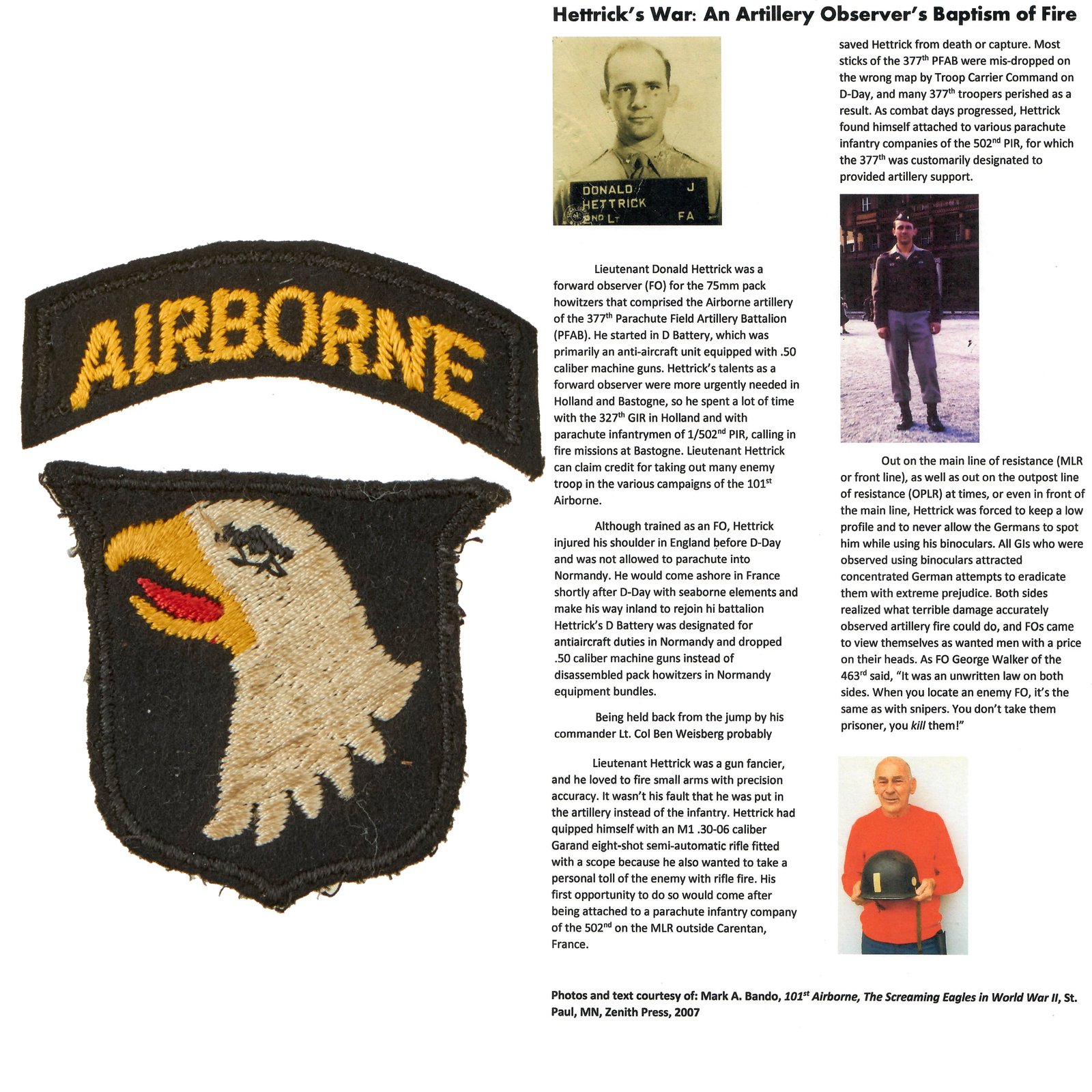 Buy Original U.S. WWII Rare English Made 101st Airborne Division Patch with Rocker Belonging to Lt. Donald Hettrick - 377th PFAB | Original Firearms Antique For Sale
