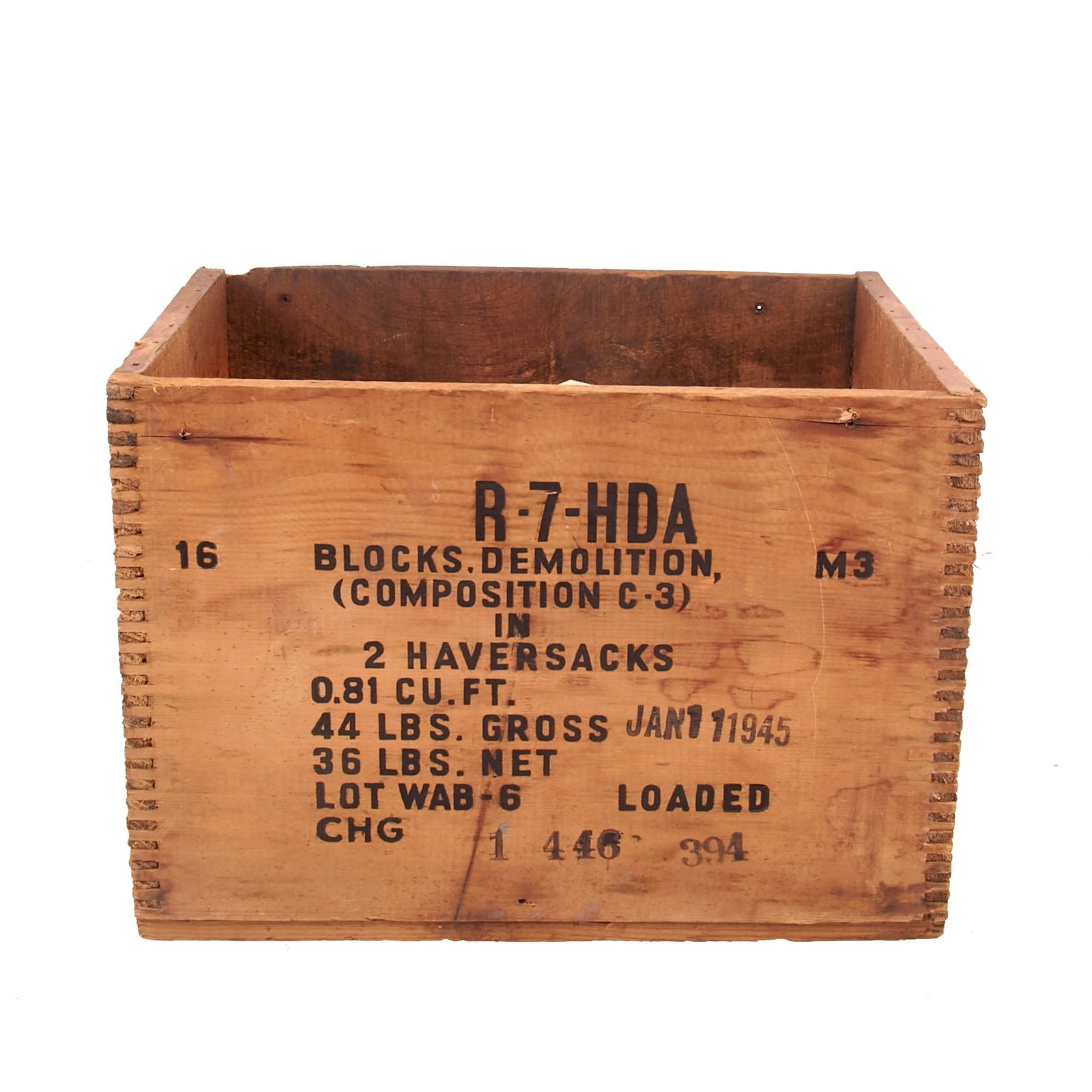 Buy Original U.S. WWII Crate for C-3 Composition Demolition Blocks - Dynamite - Dated January 1945 | Original Firearms Antique For Sale