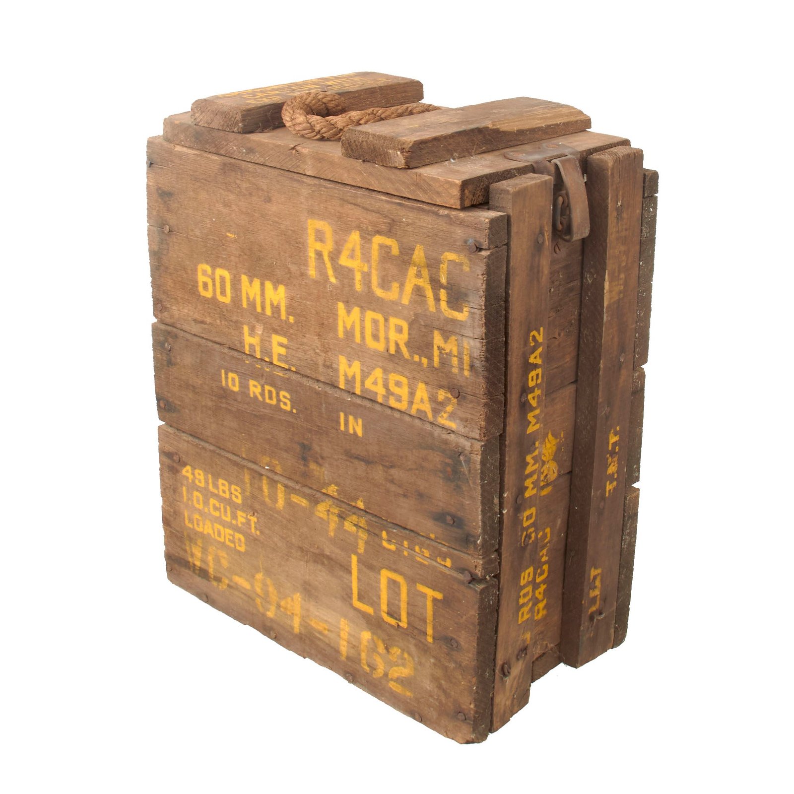 Buy Original U.S. WWII 60mm Mortar Round Crate with Rope - Dated October 1944 | Original Firearms Antique For Sale