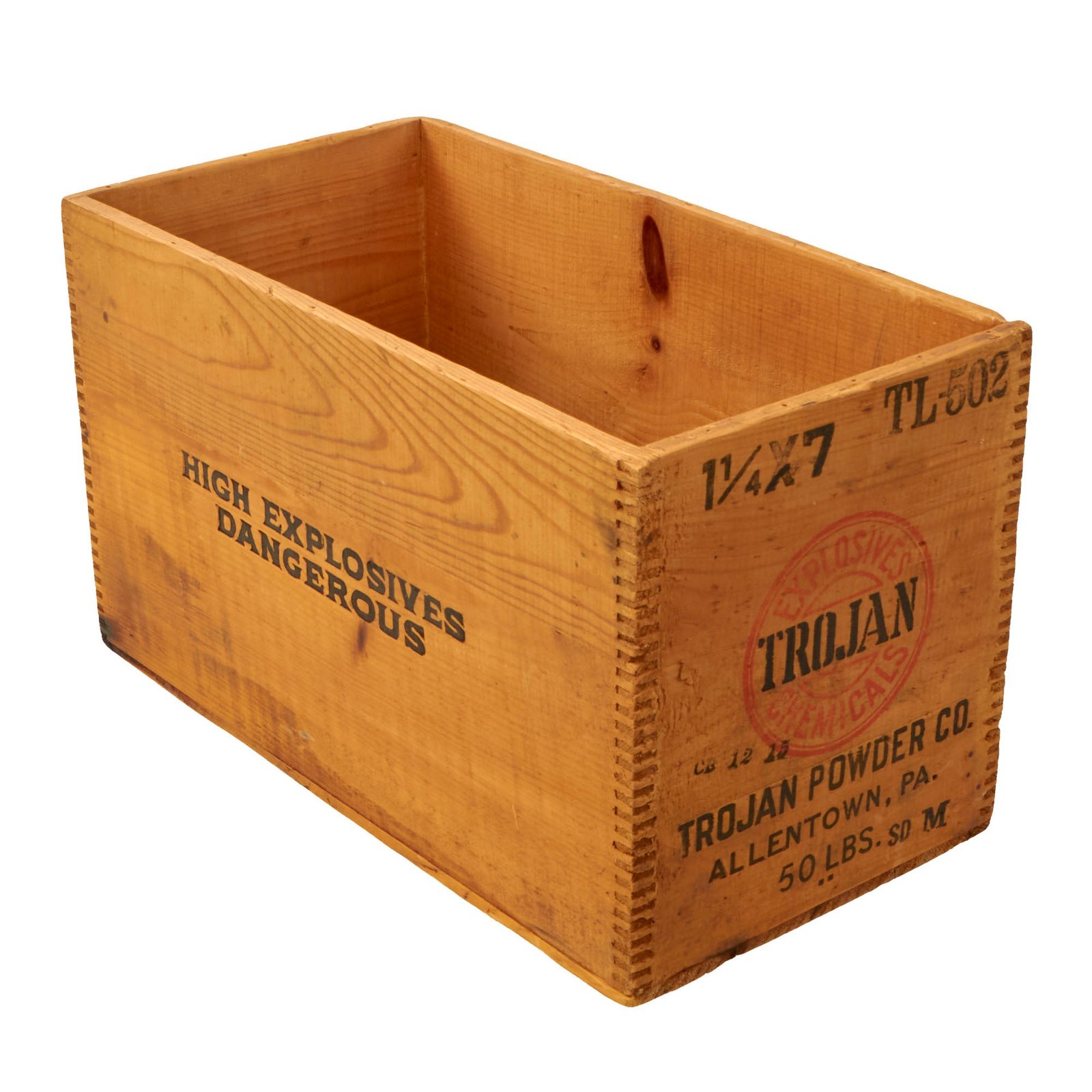 Buy Original U.S. WWII Era Trojan Powder Company High Explosives Crate | Original Firearms Antique For Sale
