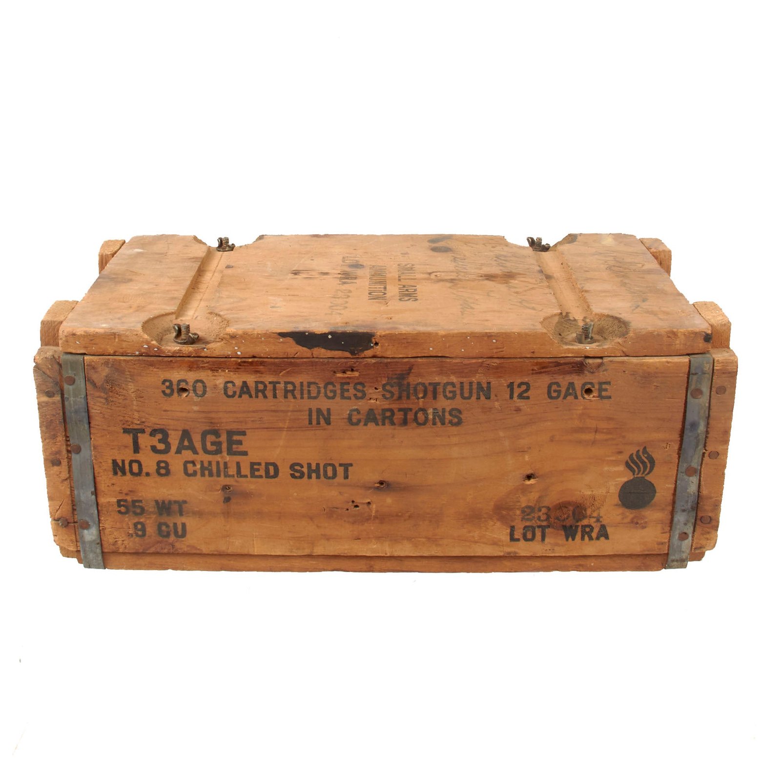 Buy Original WWII U.S. Army Wooden Shotgun T3AGE 12 Gauge No.08 Chilled Shot Ammunition Crate | Original Firearms Antique For Sale