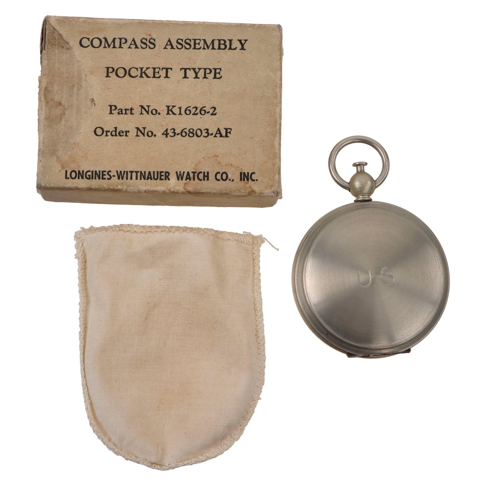 Original U.S. WWII AAF “Compass Assembly Pocket Type” by Longines-Wittnauer Watch Company With Original Box - 1943 AF Contract Date