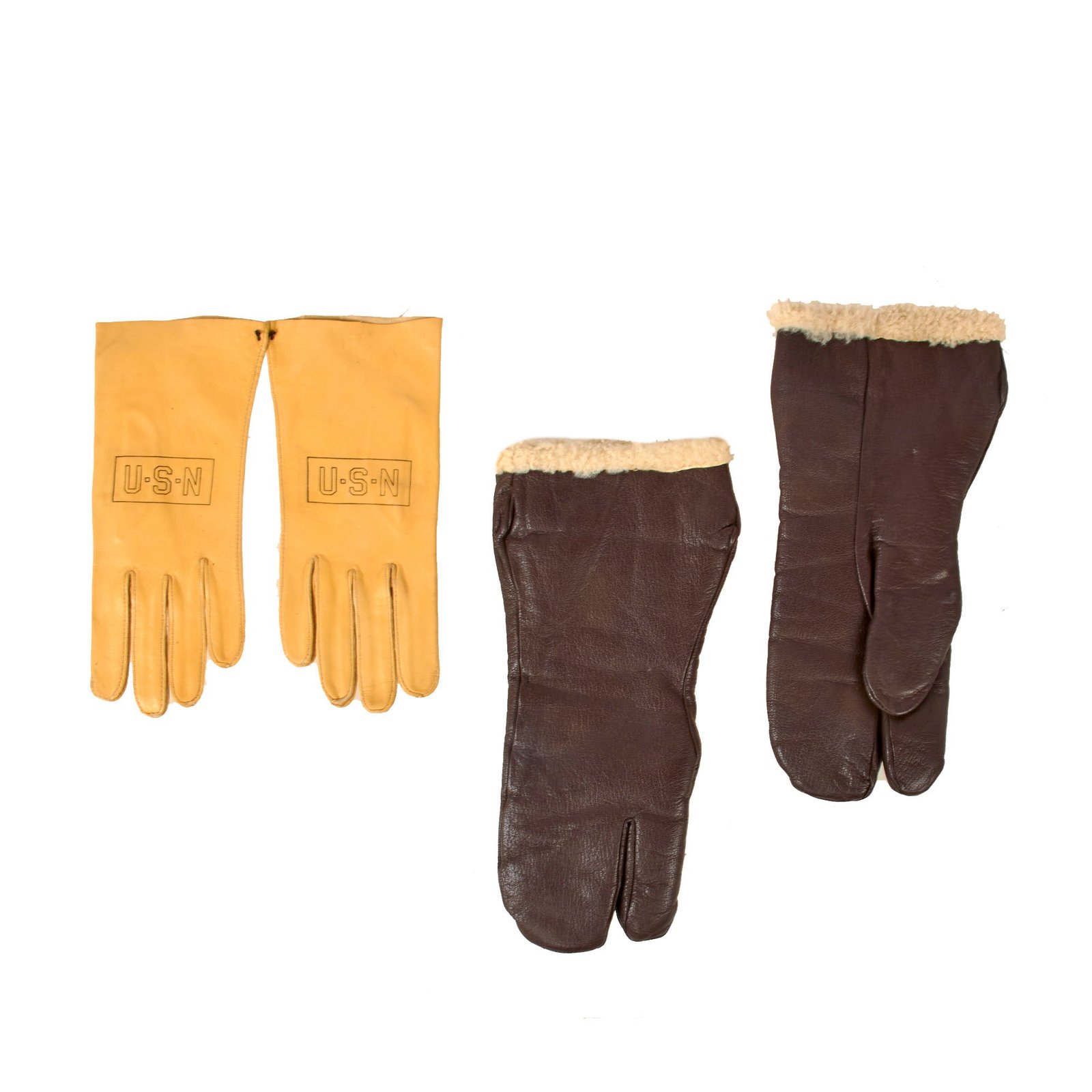 Original U.S. WWII AAF Type A9 Leather Gauntlet Gloves & Navy Type B-3A Flying Gloves - Two Sets