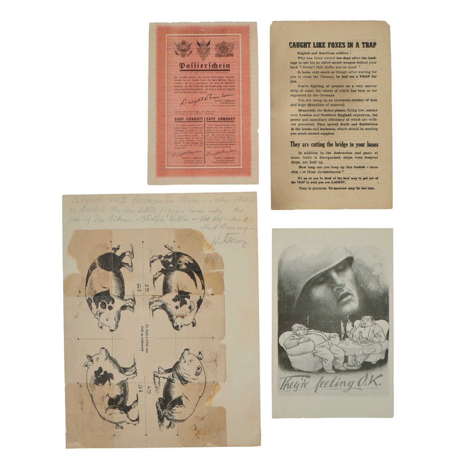 Original U.S. & German WWII Propaganda Leaflet Lot - Lot of Four