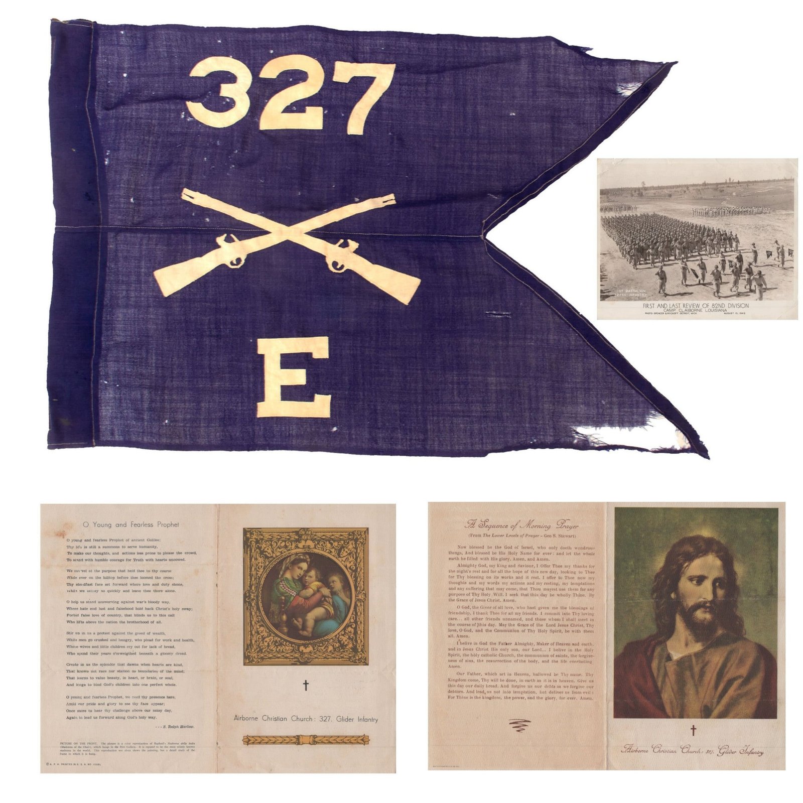 Original U.S. WWII Rare 327th Glider Infantry Regiment Swallowtail Guidon with  Airborne Christian Church 327th Glider Infantry Programs - Photo of 327th Guidons in Use
