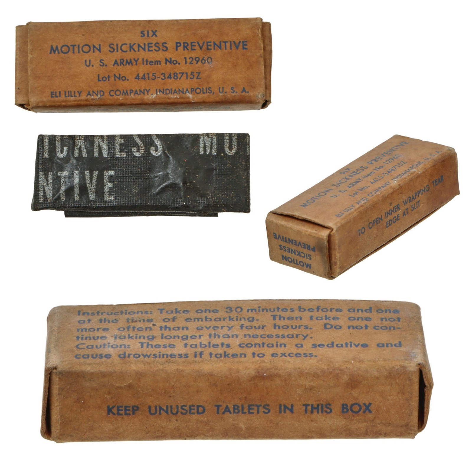 Original U.S. WWII Airborne Paratrooper Motion Sickness Preventive Pills in Original Box - Unopened