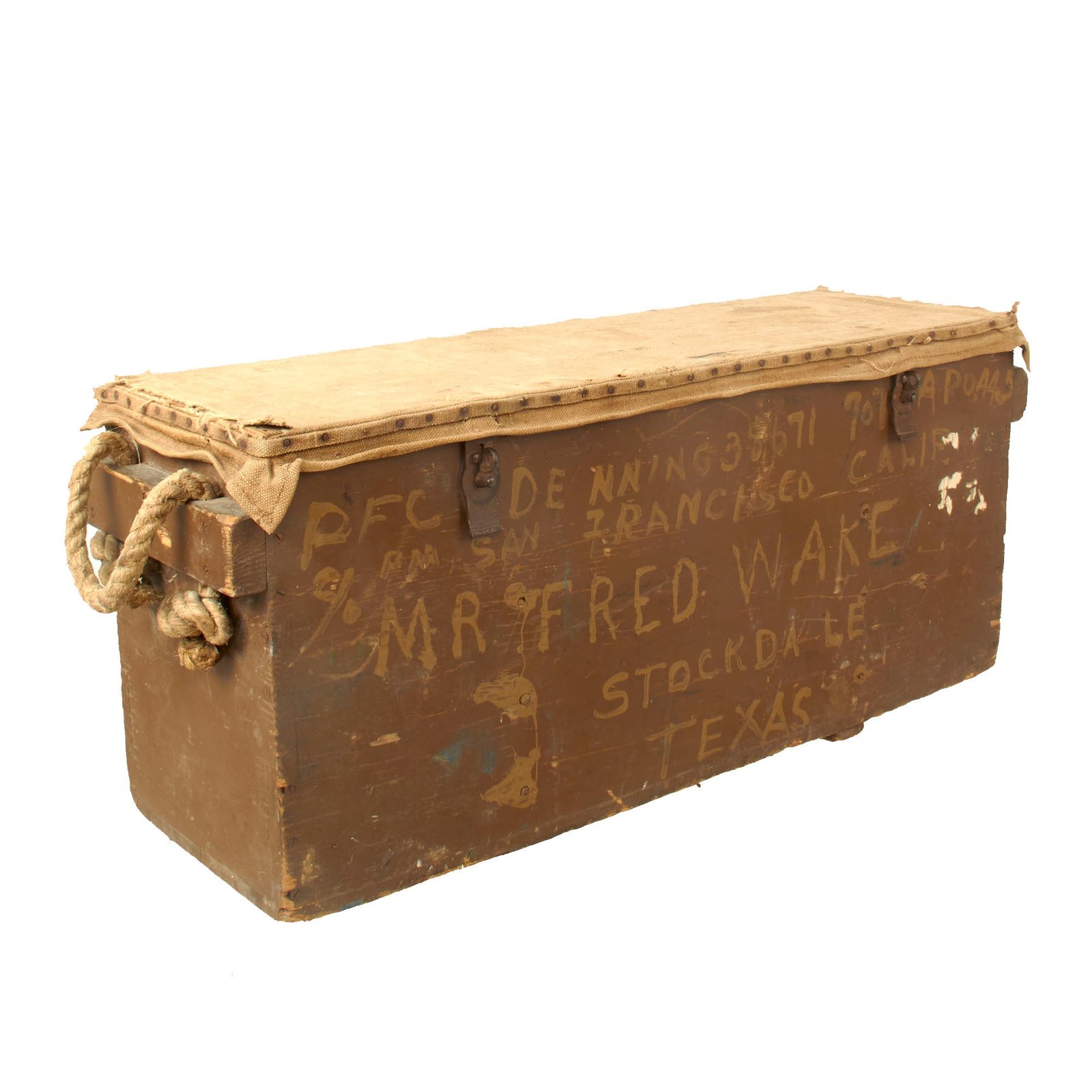 Buy Original Japanese WWII Ammunition Crate USGI Captured & Sent Home by PFC Lowell E Denning with Address Painted on Side | Original Firearms Antique For Sale