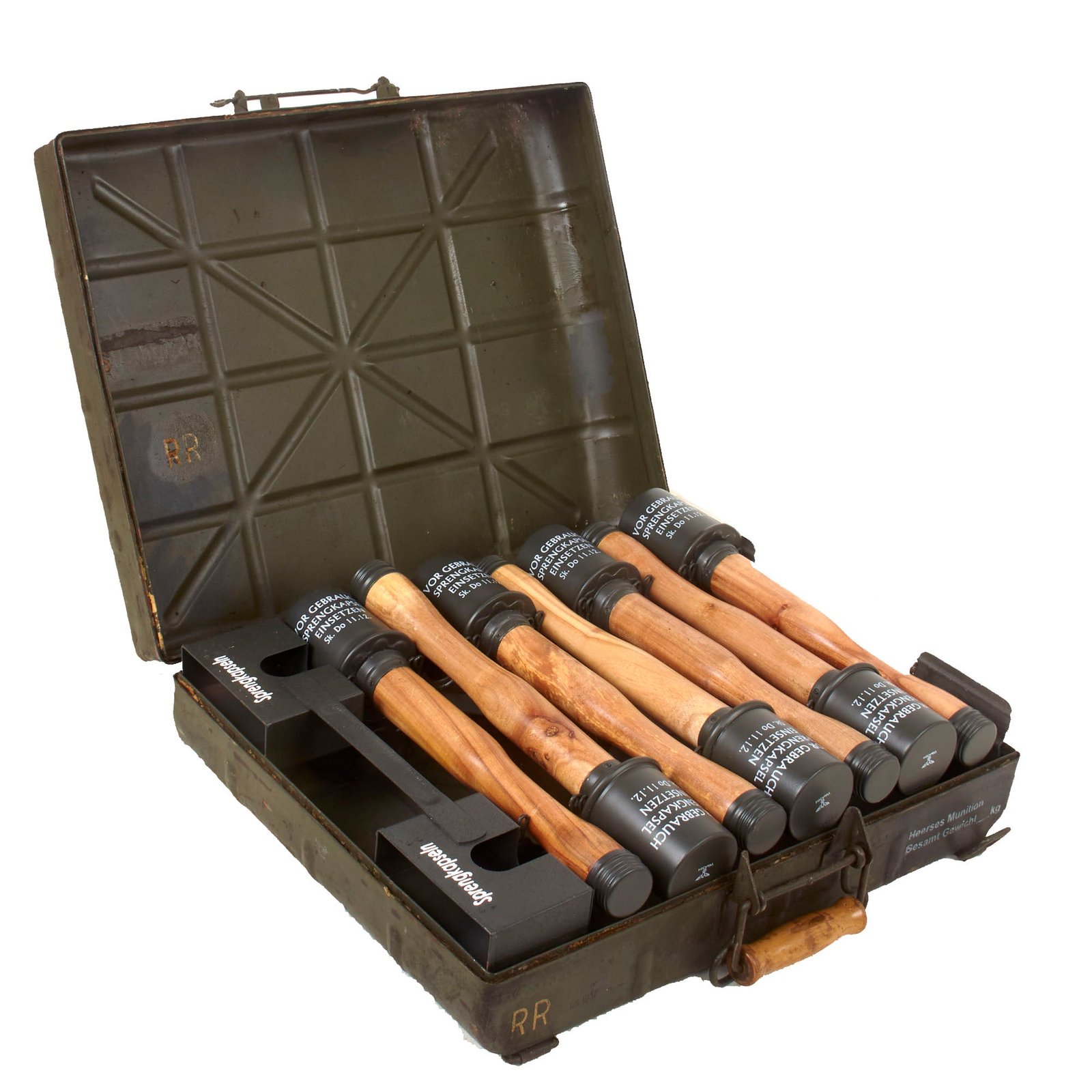 Buy Original German WWII M24 Stick Grenade Case with Original Internal Rack and (7) Replica Grenades | Original Firearms Antique For Sale