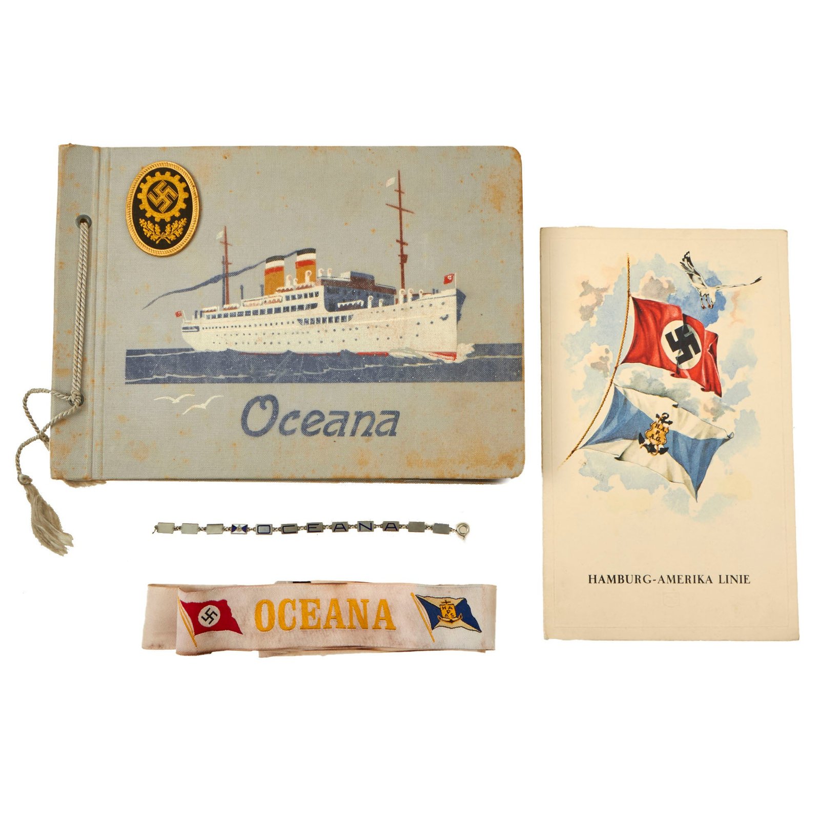 Buy Original German Pre-WWII BeVo Embroidered Cap Tally & Photo Album Group from Ship SS Oceana - Hamburg America Line | Original Firearms Antique For Sale