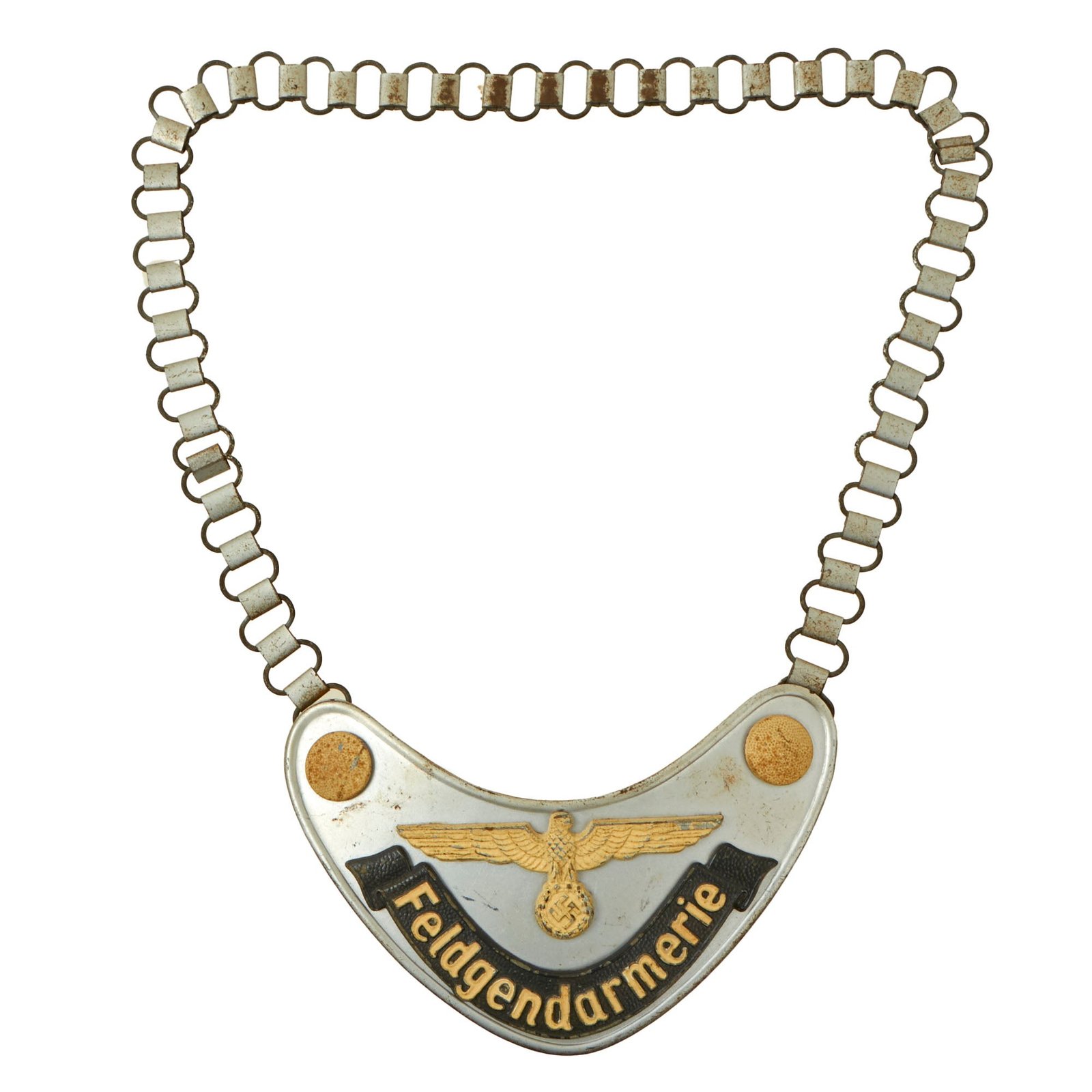Buy Original German WWII Feldgendarmerie Police Gorget by J.C. Maedicke of Berlin with Phosphorescent Paint and Neck Chain | Original Firearms Antique For Sale