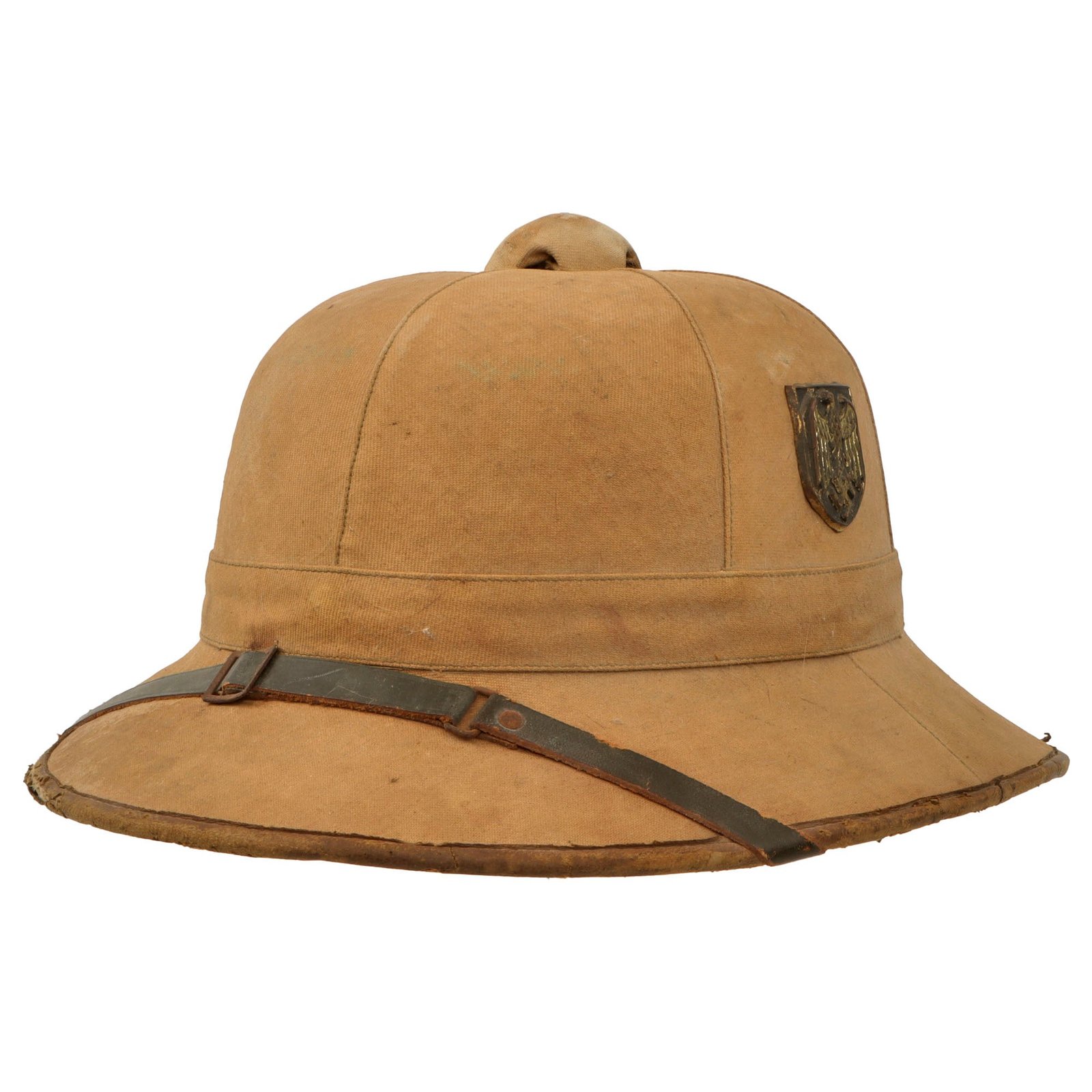Original German WWII First Model DAK Afrikakorps Sun Helmet by ORL with Badges - Service Used