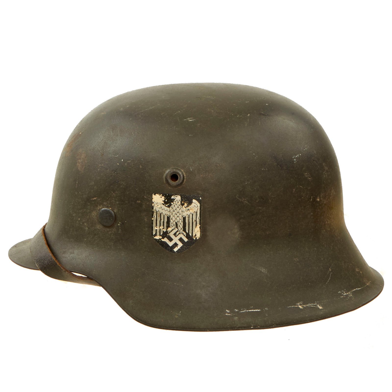 Buy Original German WWII M42 Heer Army Single Decal Helmet with 1943 Dated 57cm Liner & Chinstrap - stamped NS64 | Original Firearms Antique For Sale