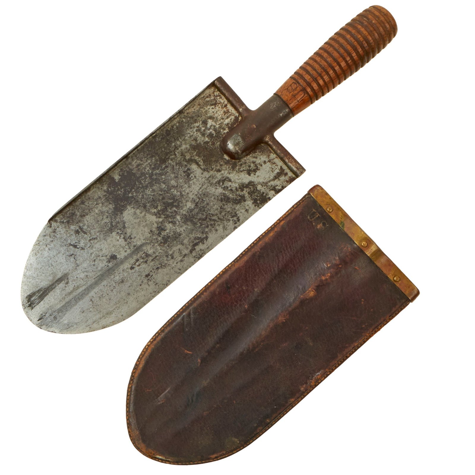 Buy Original U.S. Indian Wars Era Model 1873 Entrenching Tool Knife with U.S. Marked Leather Scabbard with Suspension Ring | Original Firearms Antique For Sale