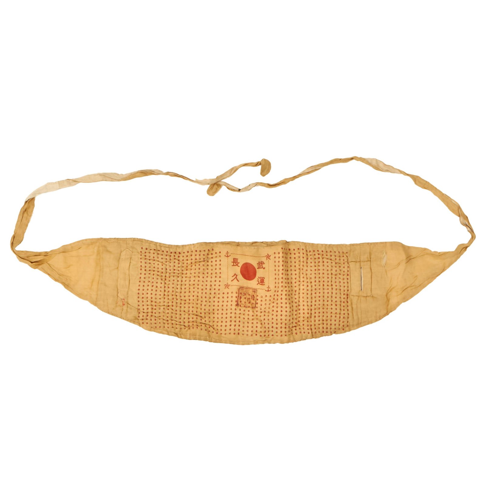 Buy Original Japanese WWII Senninbari 1000 Stitch Belt with Rising Sun & Temple Stamp - 75 x 7” | Original Firearms Antique For Sale