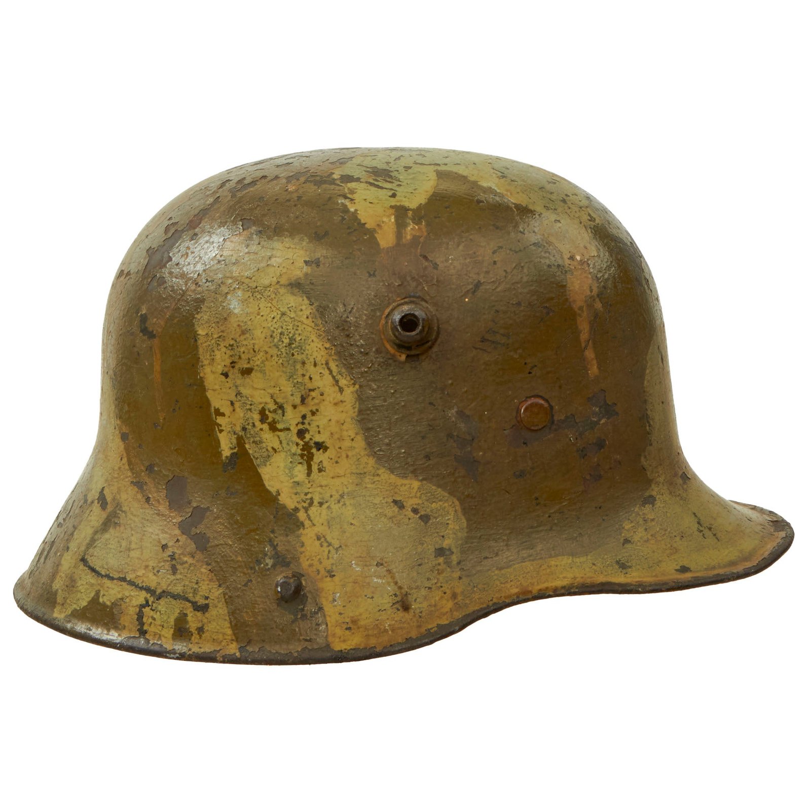 Buy Original Imperial German Green Forest Splotch Camouflage-Painted M16 Stahlhelm Helmet Shell with M17 Liner Band - Marked “Bell” L64 | Original Firearms Antique For Sale