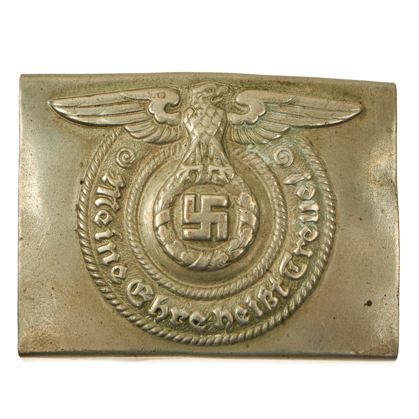 Buy Original German WWII Early SS EM/NCO Nickel Belt Buckle by Overhoff & Cie of Lüdenscheid - Schutzstaffel | Original Firearms Antique For Sale