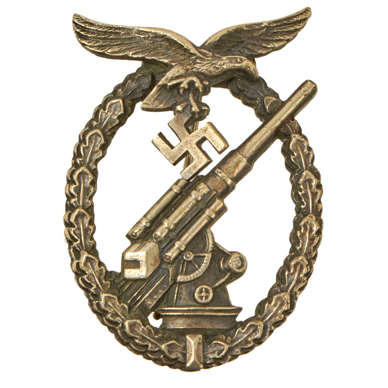 Buy Original German WWII Early Tombak Luftwaffe Anti-Aircraft Flak Battle Badge by C.E. Juncker of Berlin | Original Firearms Antique For Sale