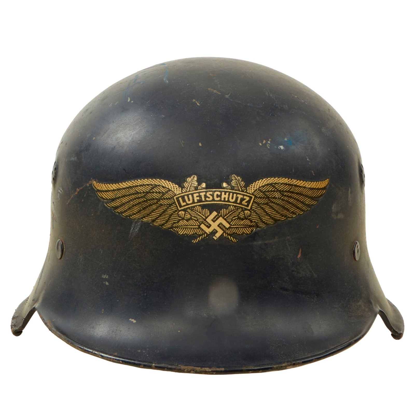 Buy Original German WWII Early M34 Civic Square Dip Luftschutz Air Defense Steel Helmet - Size 57cm Liner | Original Firearms Antique For Sale