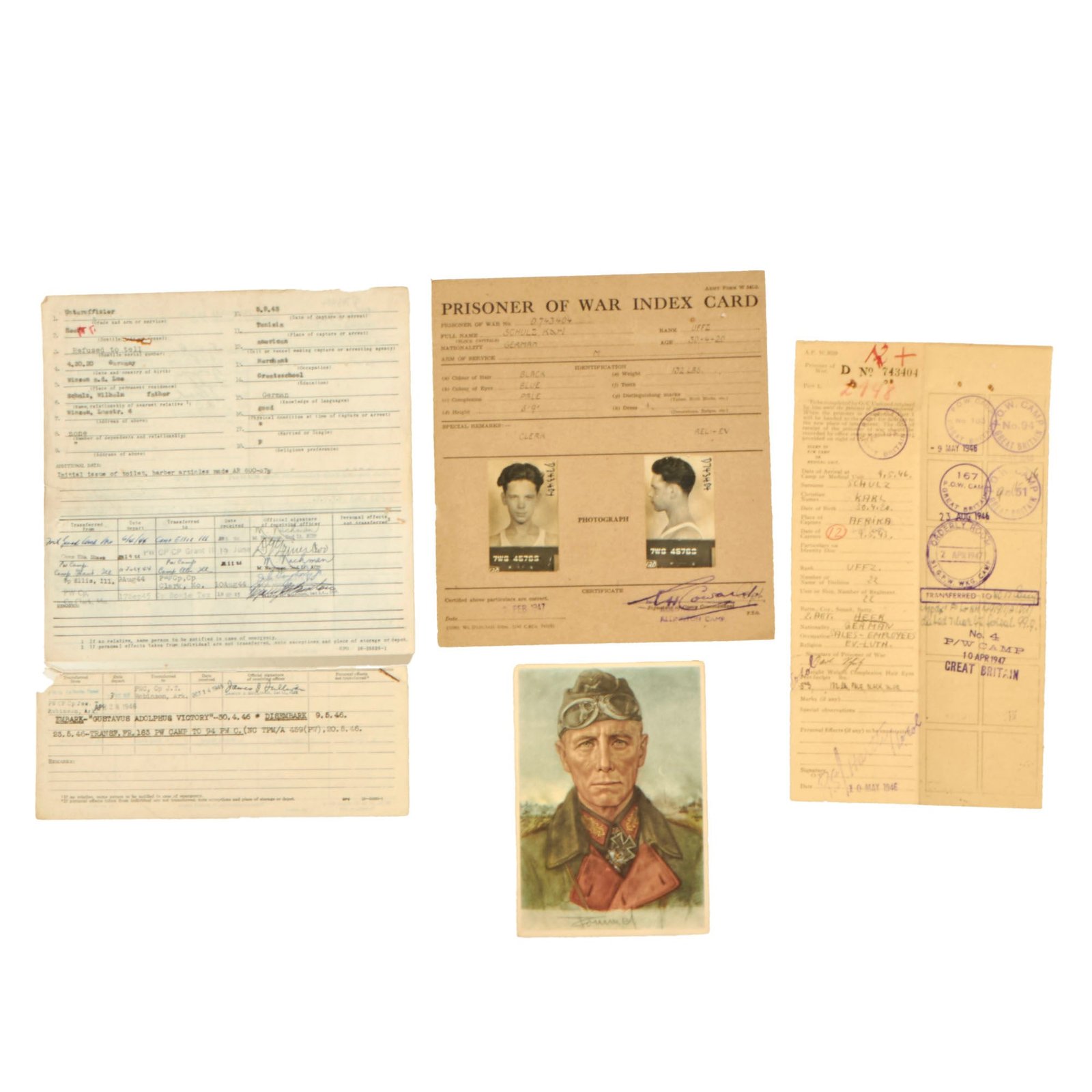 Buy Original German WWII Prisoner of War Paperwork Group with U.S. POW Forms & Index Card - Karl Schulz | Original Firearms Antique For Sale
