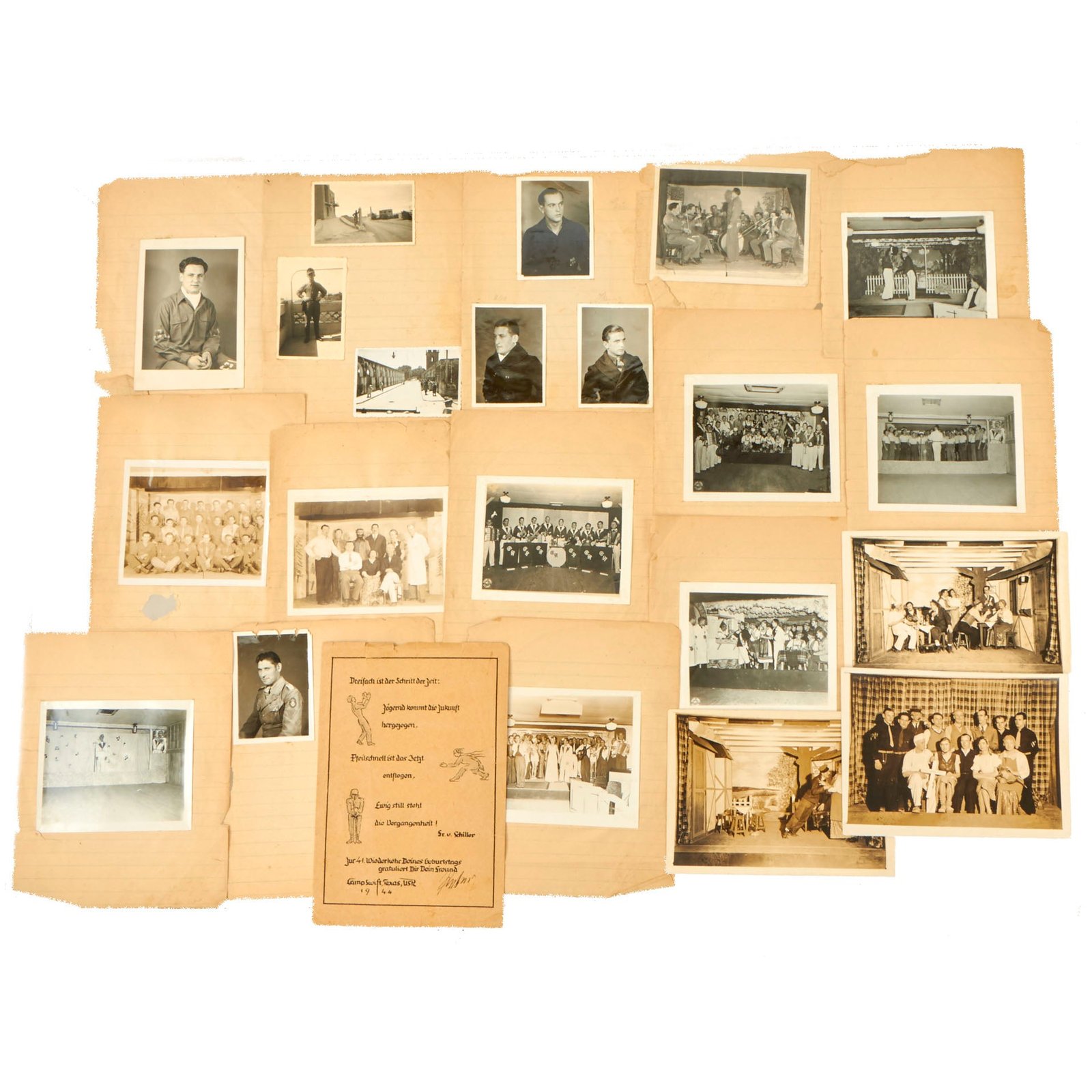 Buy Original German WWII Scrapbook Pages With Pictures from U.S. POW Camp Showing Theater Production - 33 Photos | Original Firearms Antique For Sale