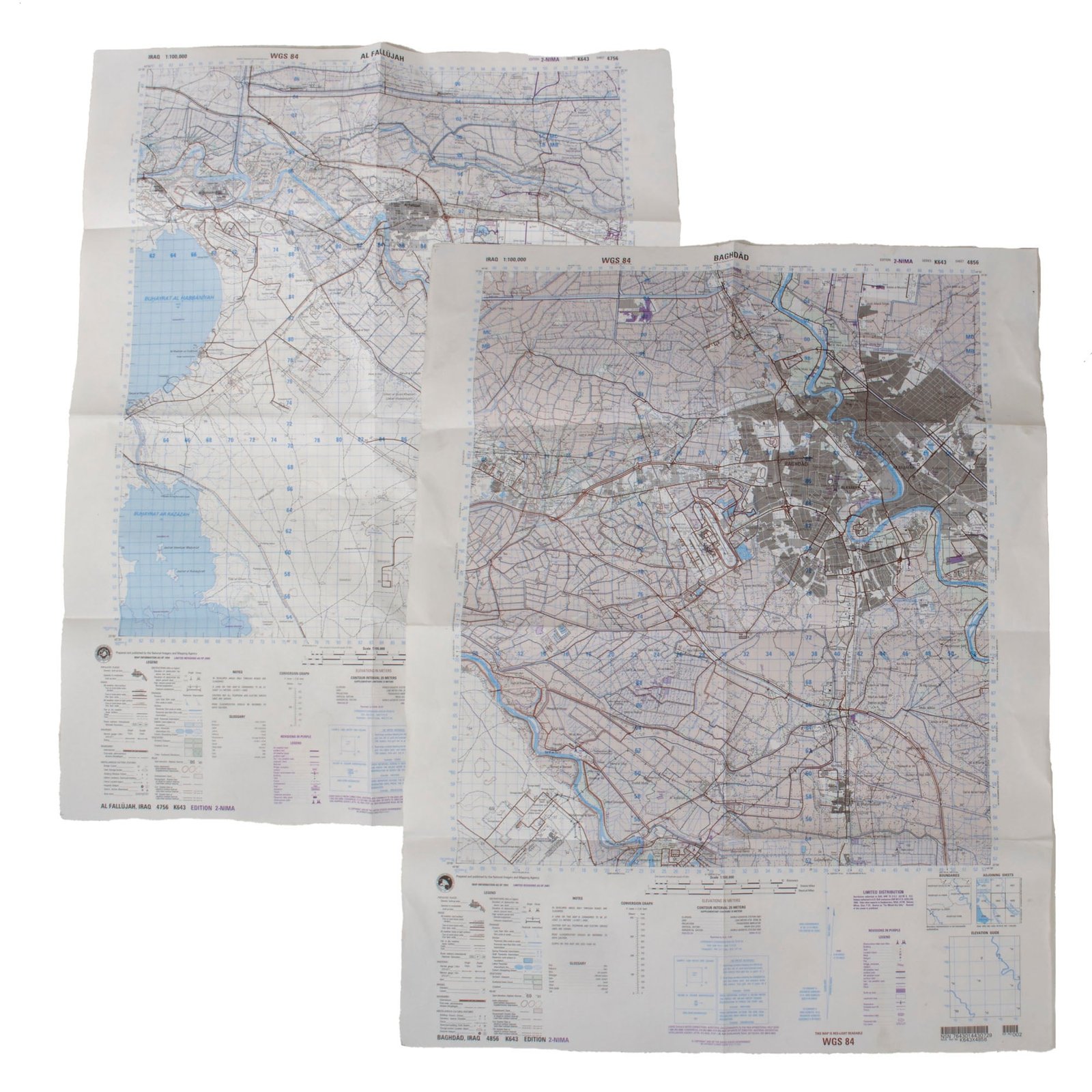 Original U.S. GWOT NIMA National Imagery and Mapping Agency Maps of Fallujah and Baghdad - Lot of 2