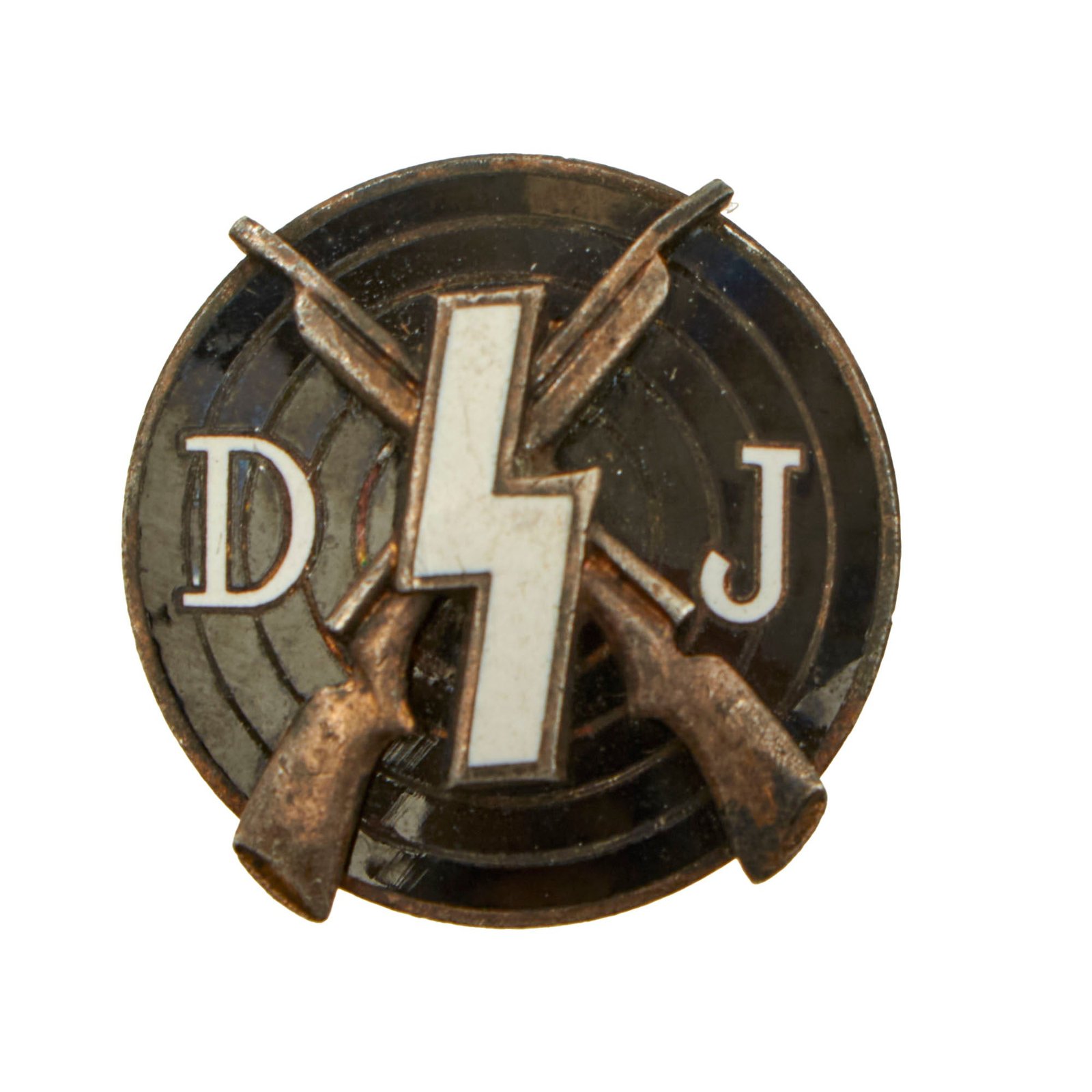 Original German WWII Deutsches Jungvolk DJ Enamel Shooting Award Badge Pin by Fritz Kohm of Pforzheim - RZM M1/66