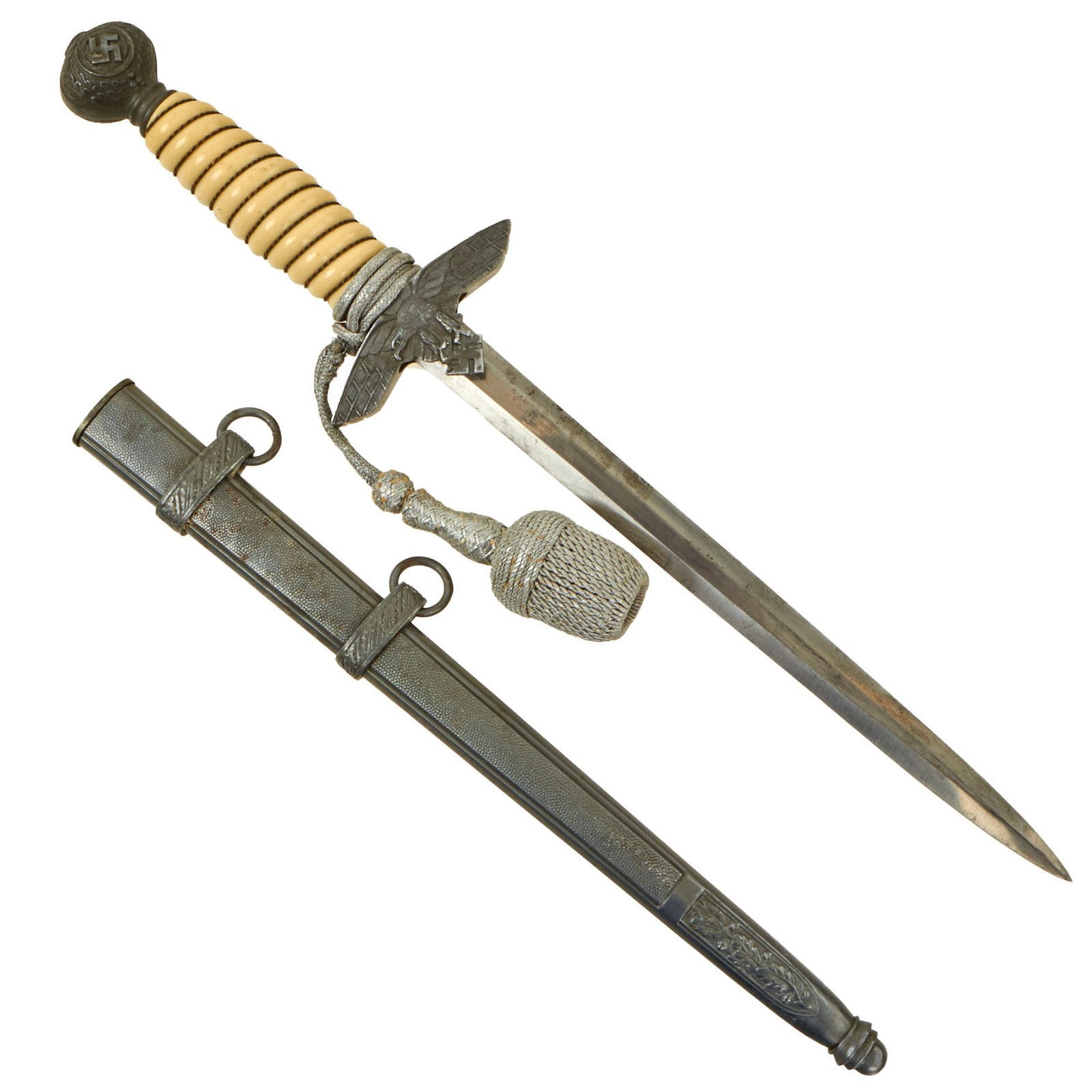 Buy Original WWII German 2nd Model Luftwaffe Dagger by ALCOSO of Solingen with Scabbard and Portepee - circa 1940 - 1943 | Original Firearms Antique For Sale
