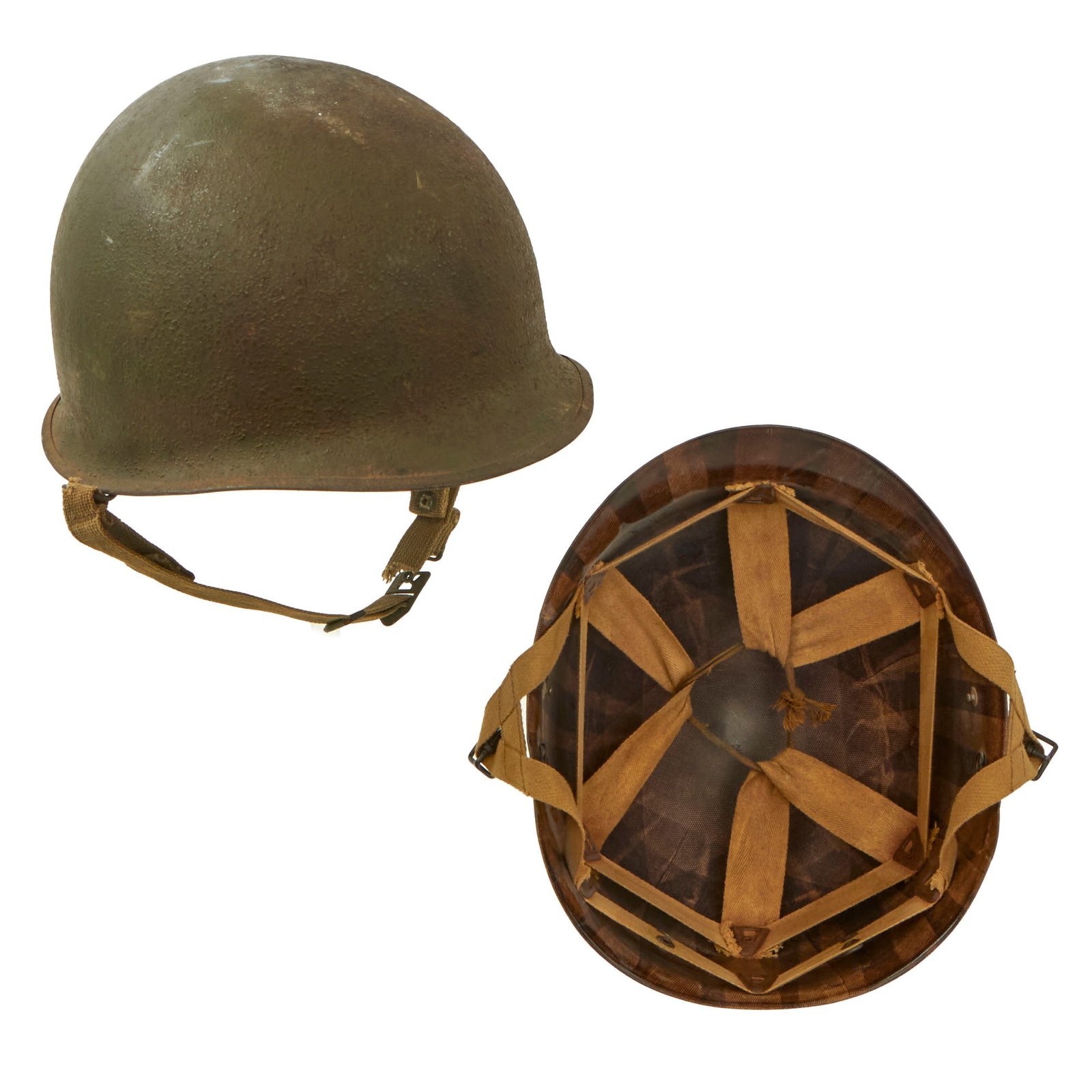 Buy Original U.S. WWII Rear Seam Swivel Bale McCord M1 Helmet with Reworked Inland Paratrooper Liner | Original Firearms Antique For Sale