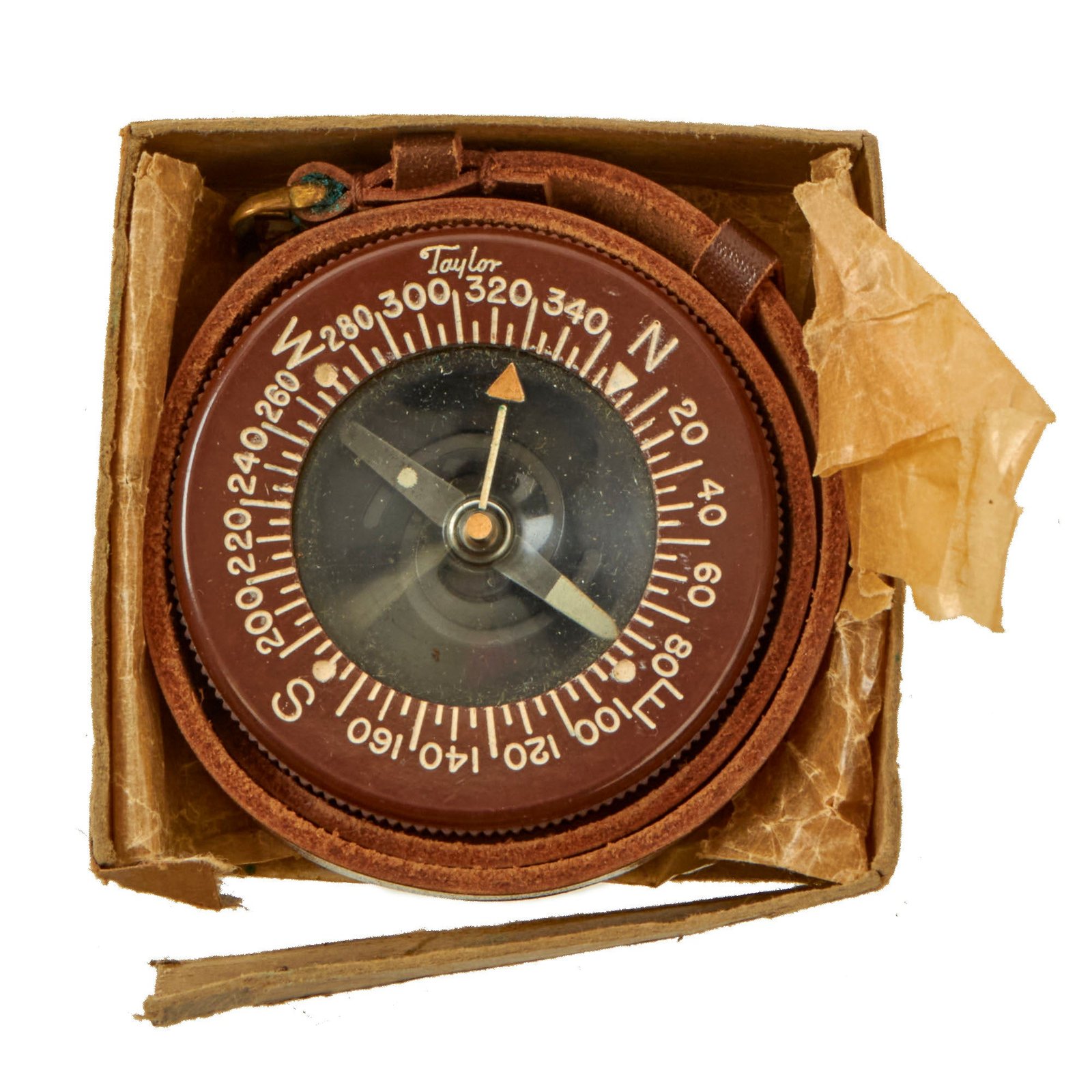 Buy Original U.S. WWII Paratrooper Wrist Compass by Taylor with Leather Wrist Band and Partial Original Box | Original Firearms Antique For Sale