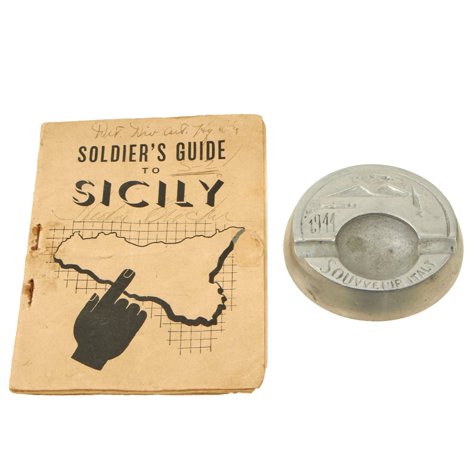 Buy Original U.S. WWII Italy Souvenir Ashtray & Soldier’s Guide to Sicily | Original Firearms Antique For Sale