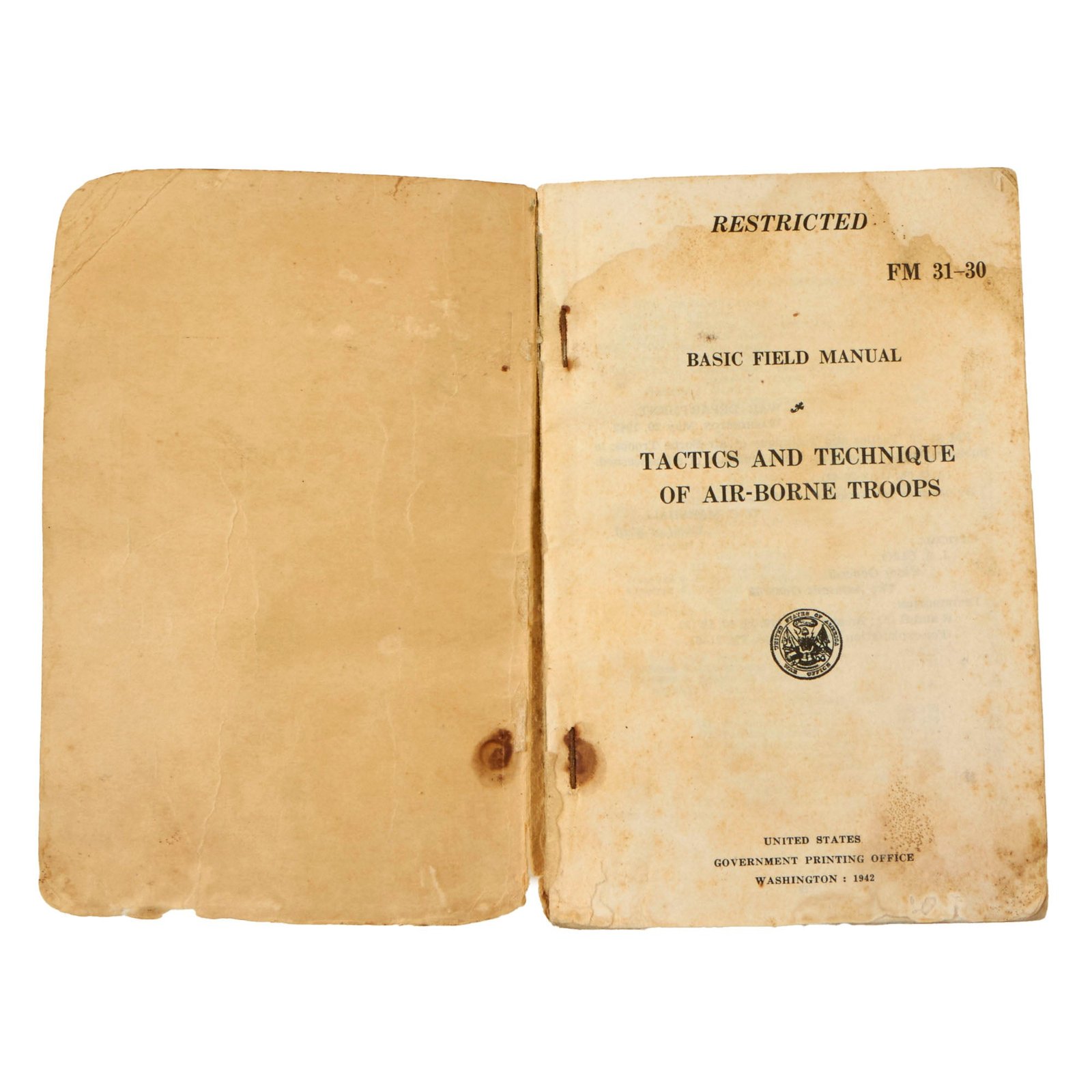 Buy Original U.S. WWII Tactics & Technique of Airborne Troops Field Manual - Dated 1942 | Original Firearms Antique For Sale
