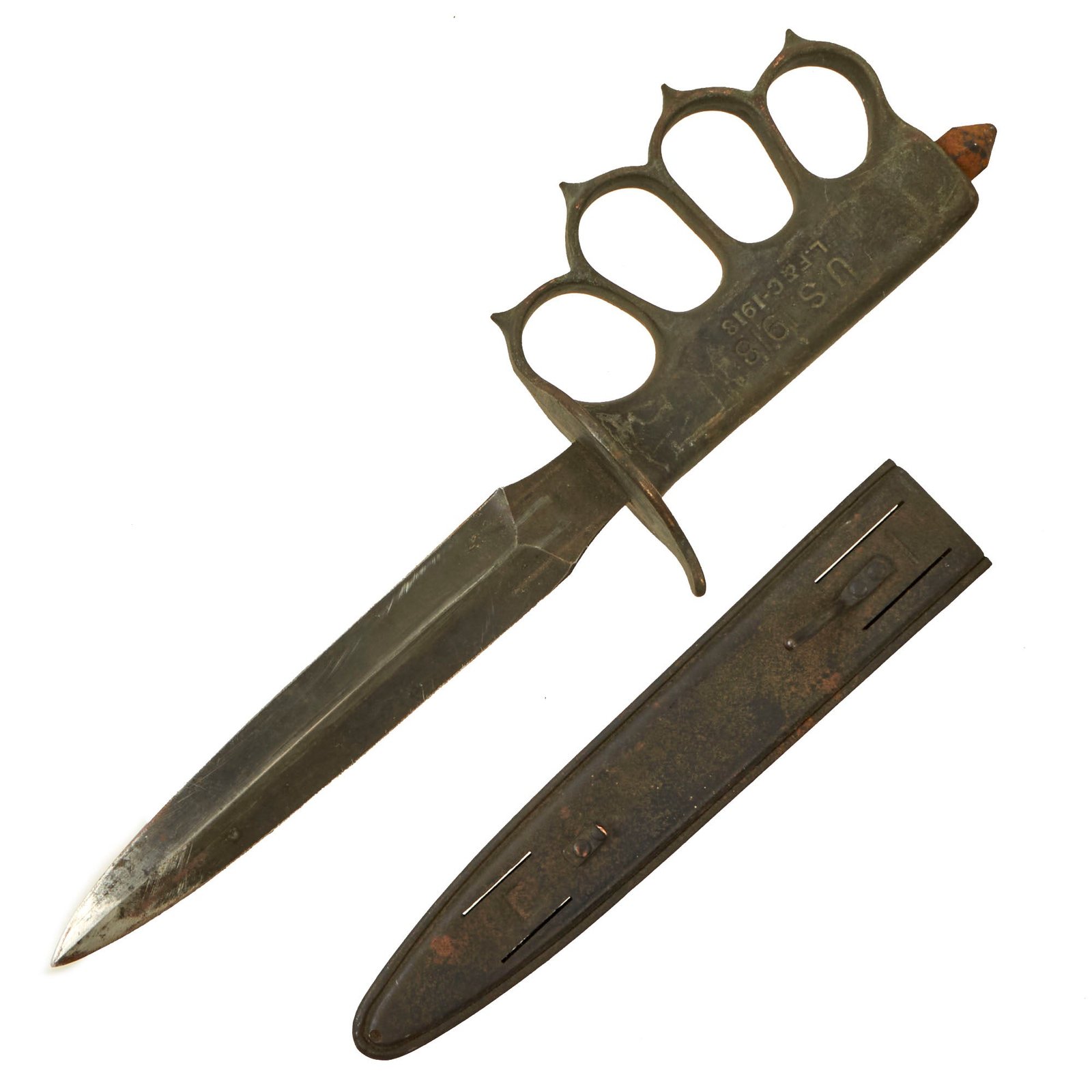 Buy Original U.S. WWI Service-Worn Model 1918 Mark I Trench Knife by L. F. & C. with Matching Steel Scabbard | Original Firearms Antique For Sale
